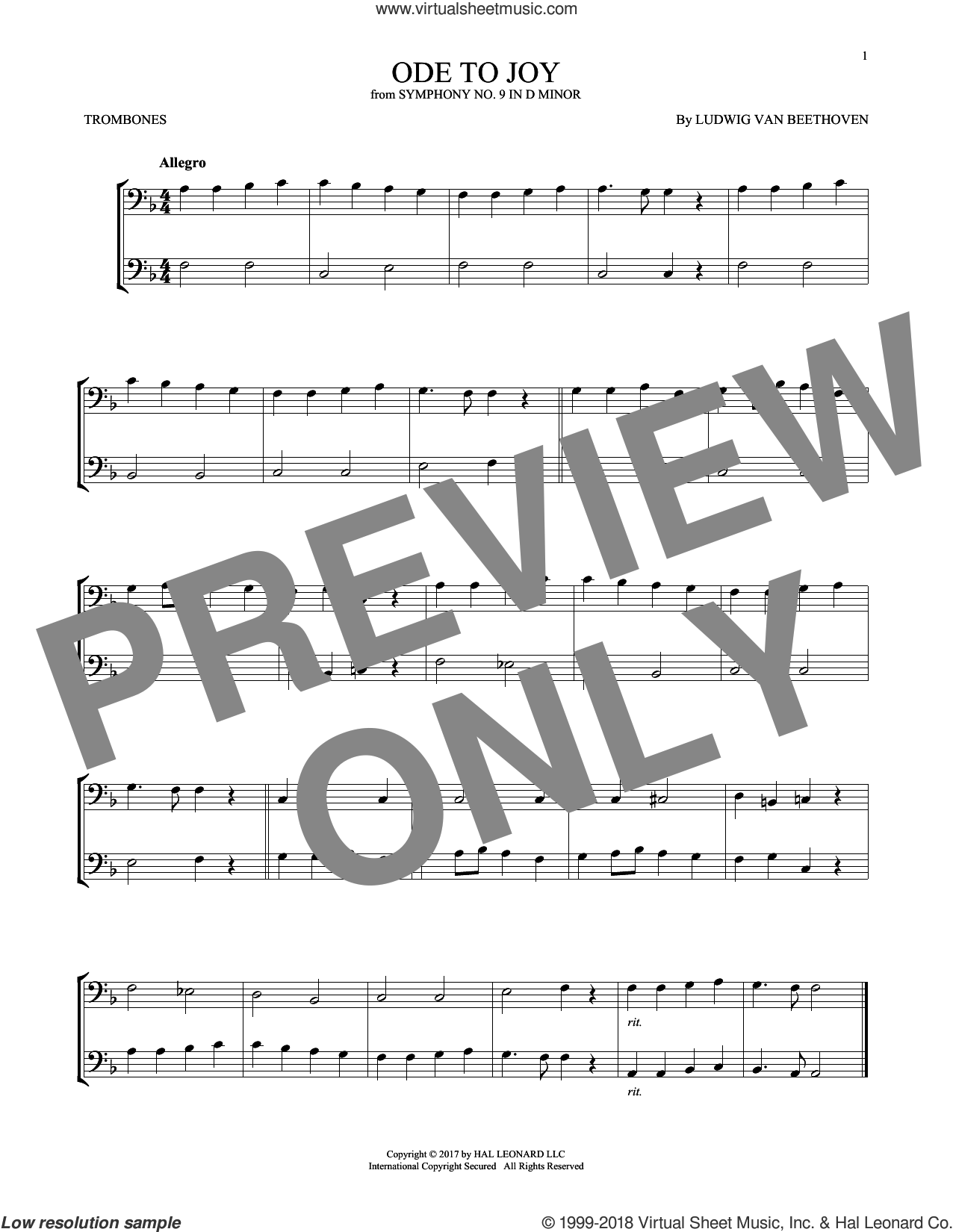 Ode To Joy Sheet Music For Two Trombones Duet Duets Pdf