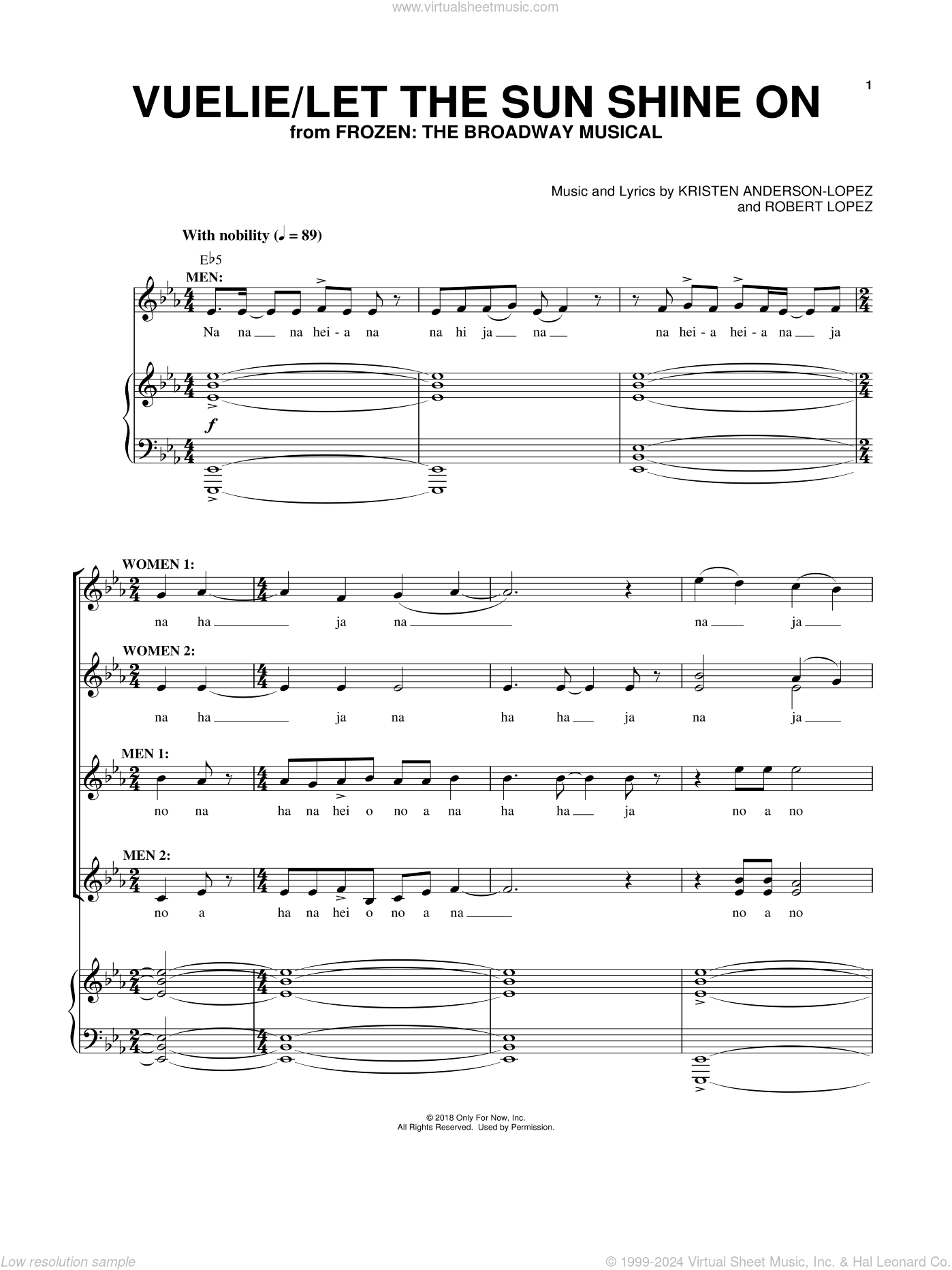 Vuelie Let The Sun Shine On sheet music for voice and piano - Main Image