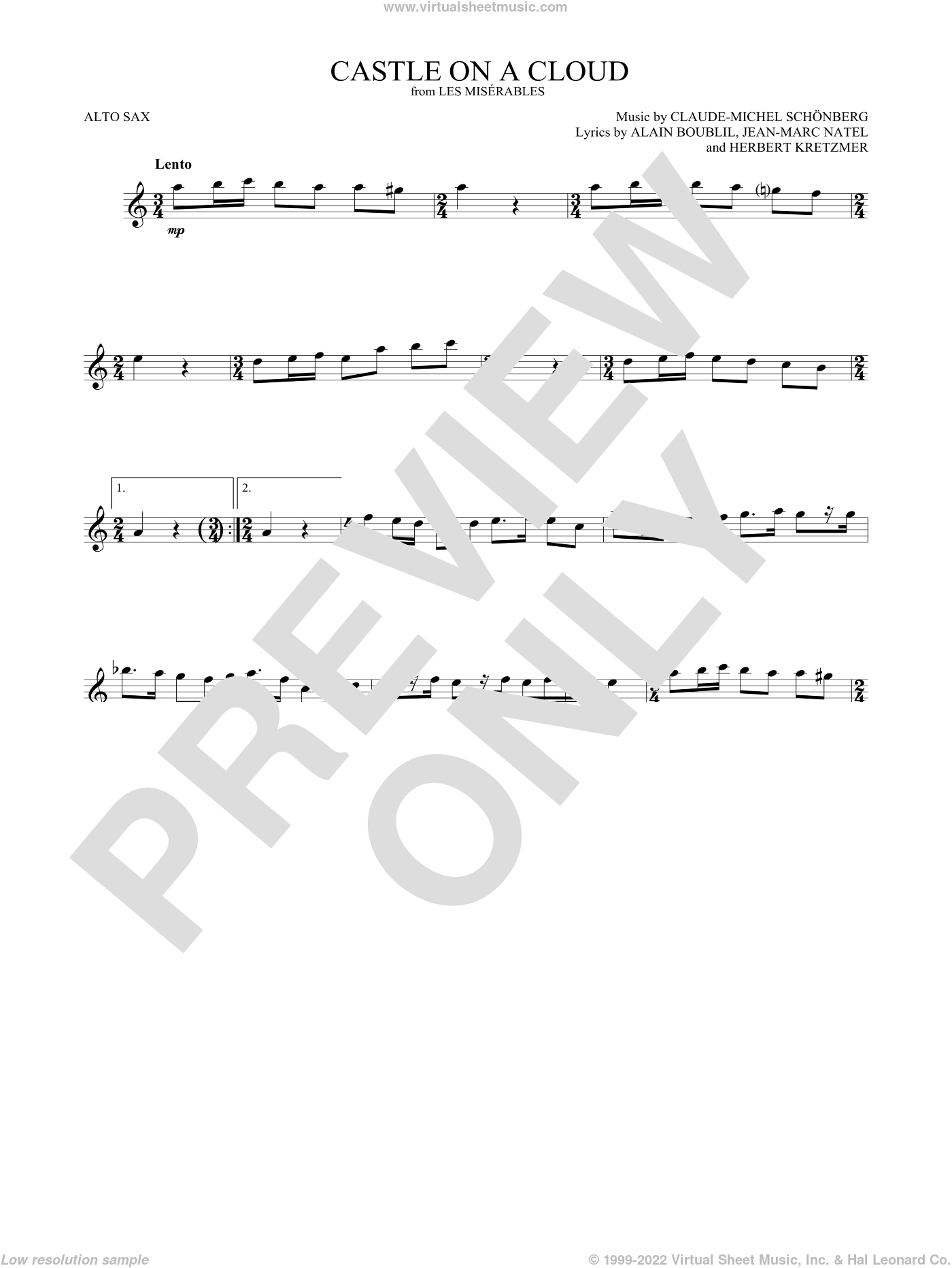 Boublil Castle On A Cloud Sheet Music For Alto Saxophone Solo