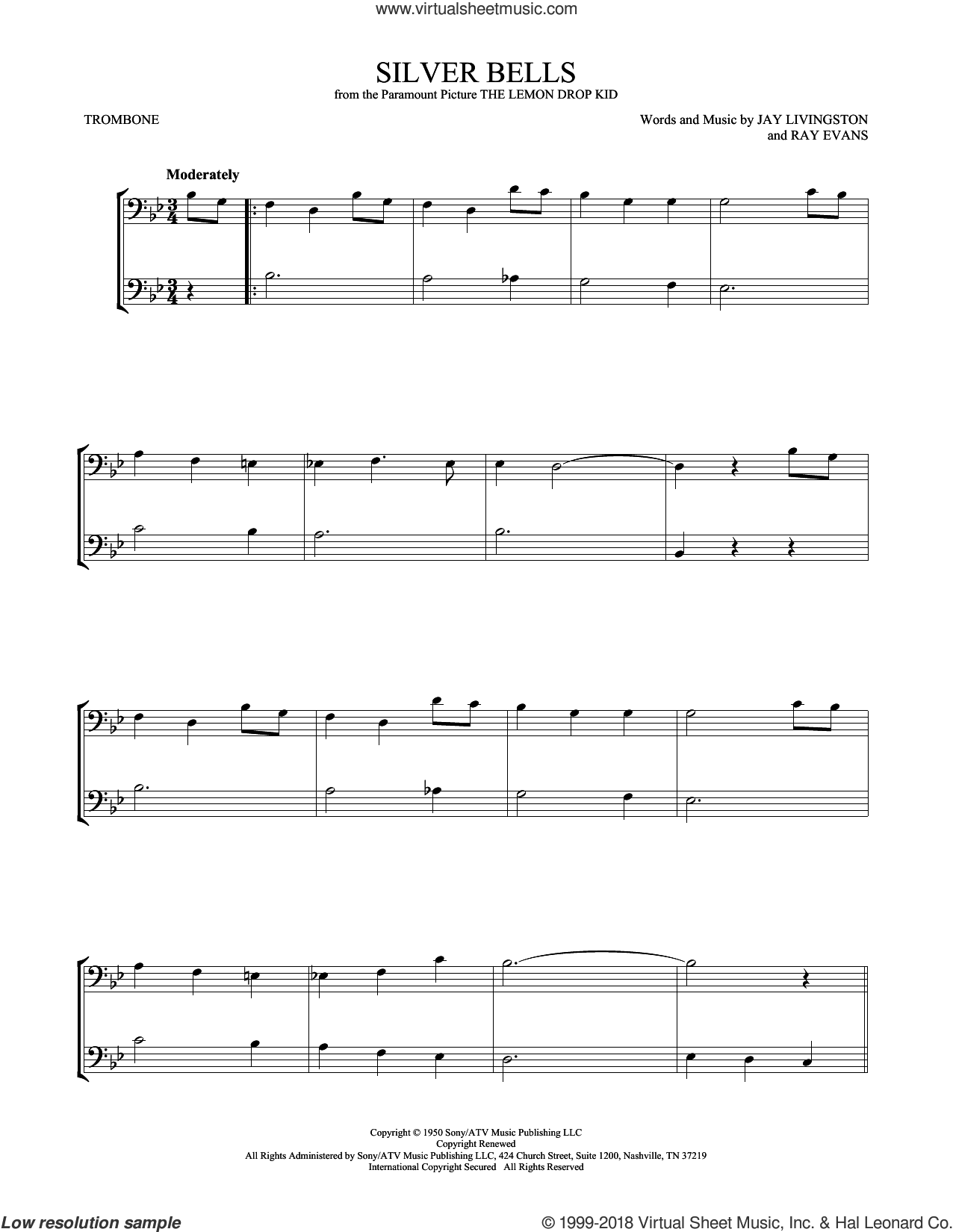 Silver Bells sheet music for two trombones (duet, duets) (PDF)