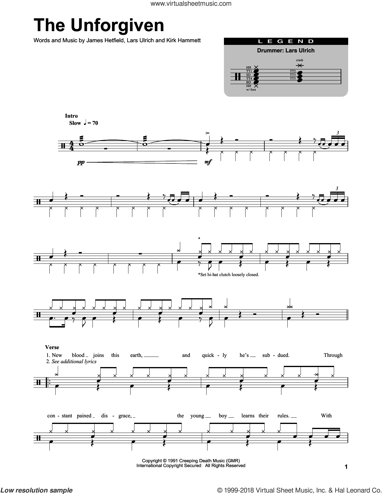 The Unforgiven sheet music for drums (PDF)