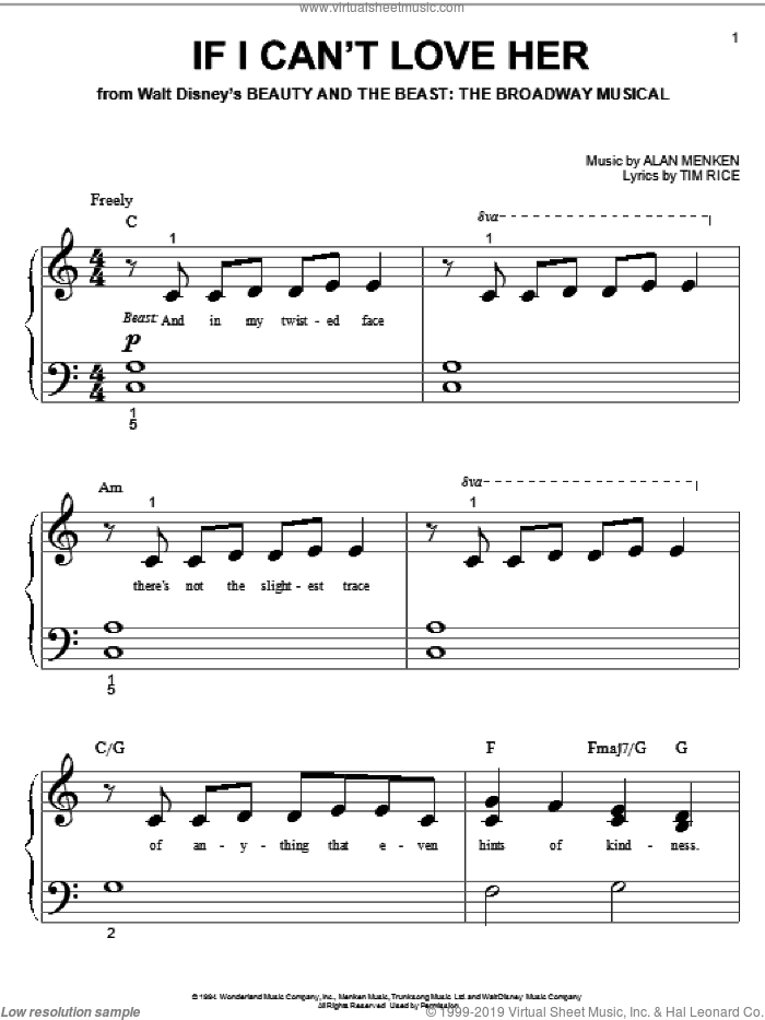 Menken - If I Can't Love Her sheet music for piano solo (big note book)