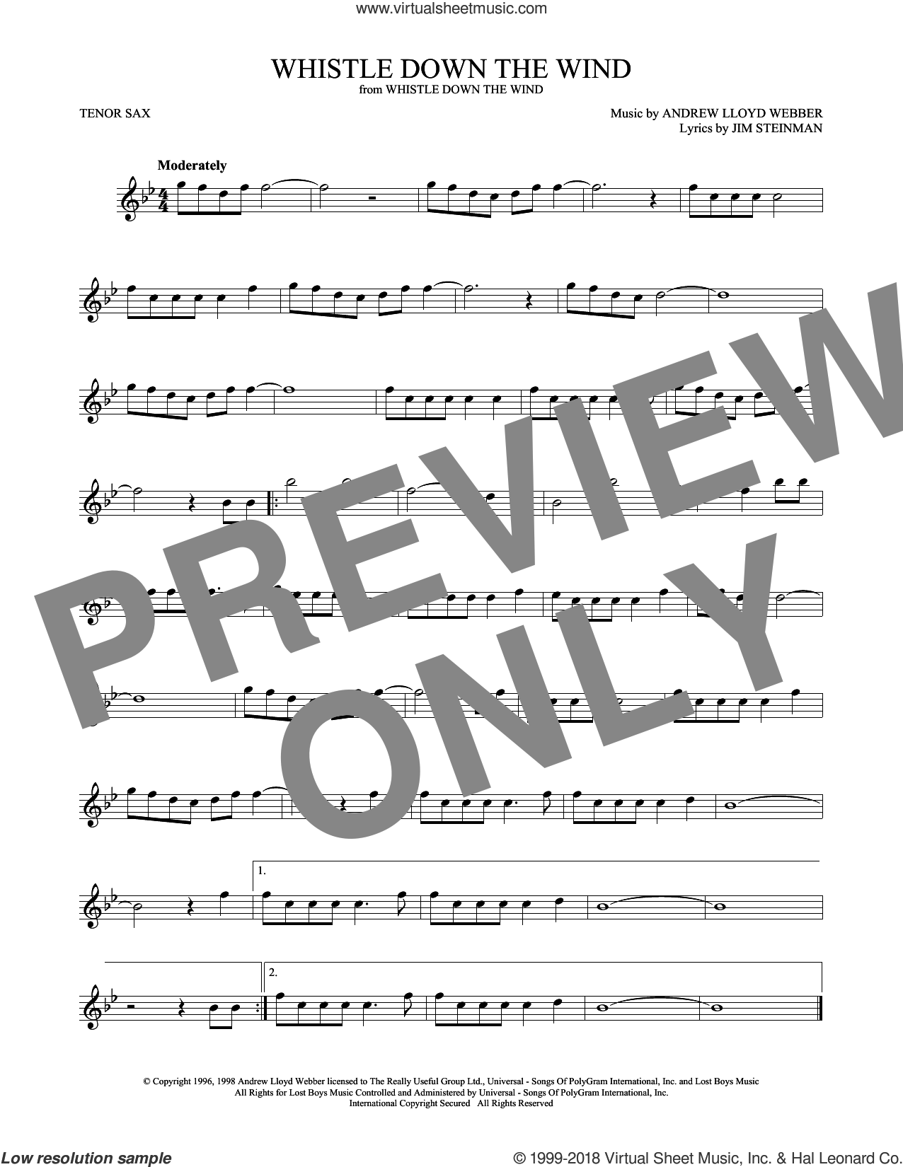 Whistle Down The Wind sheet music for tenor saxophone solo (PDF)