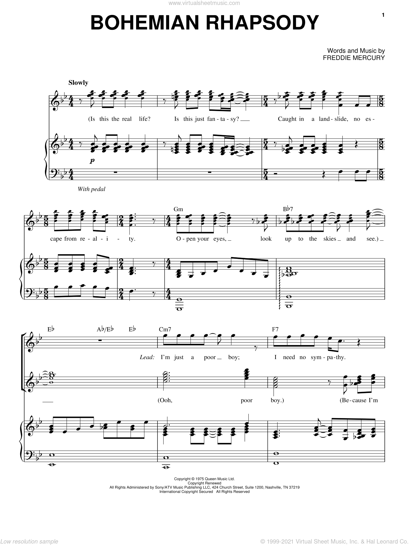 Oculto Aptitud Suavemente Bohemian Rhapsody sheet music for voice and piano (PDF)