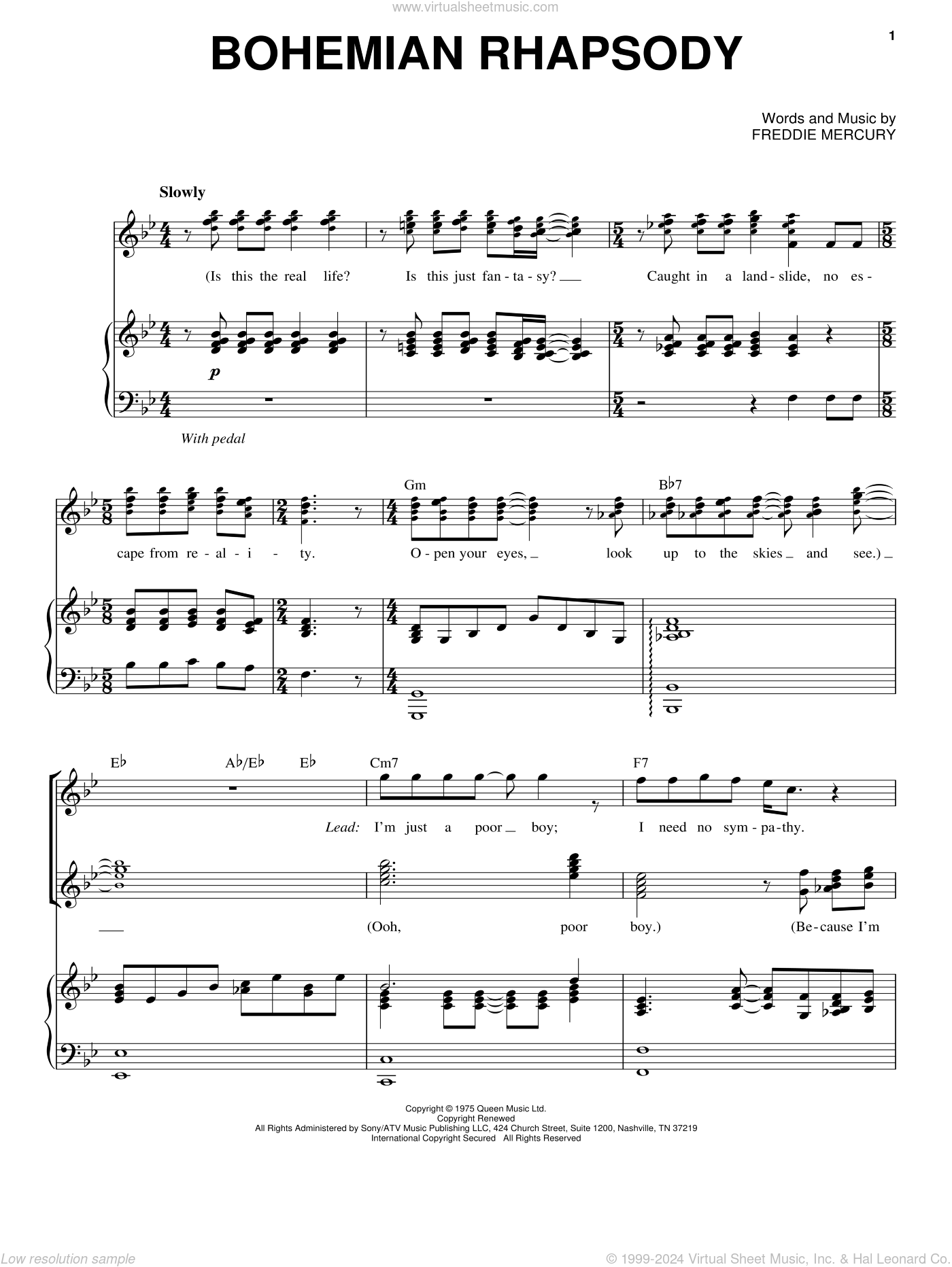 Bohemian Rhapsody sheet music for voice and piano (PDF)