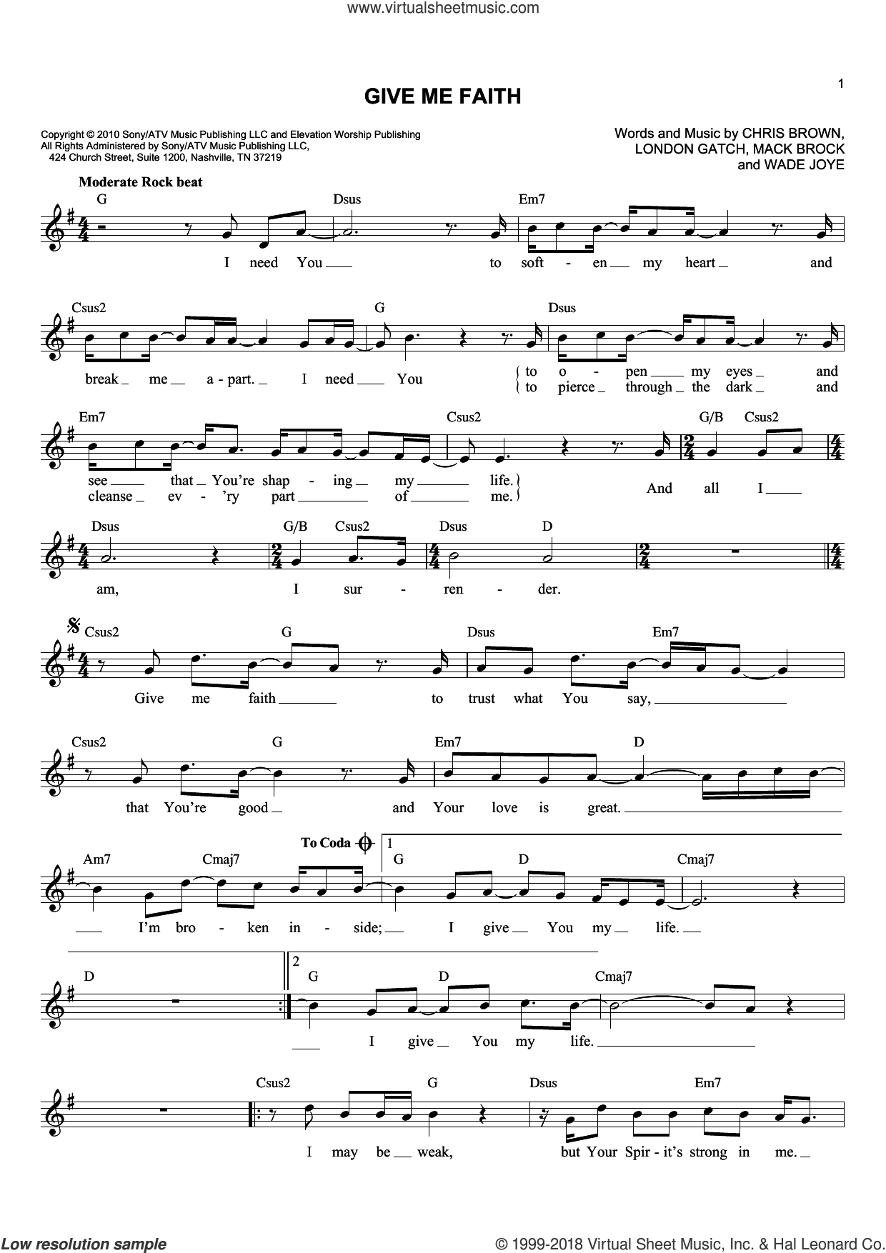 Wade Joye: Give Me Faith Sheet Music (fake Book) (pdf)