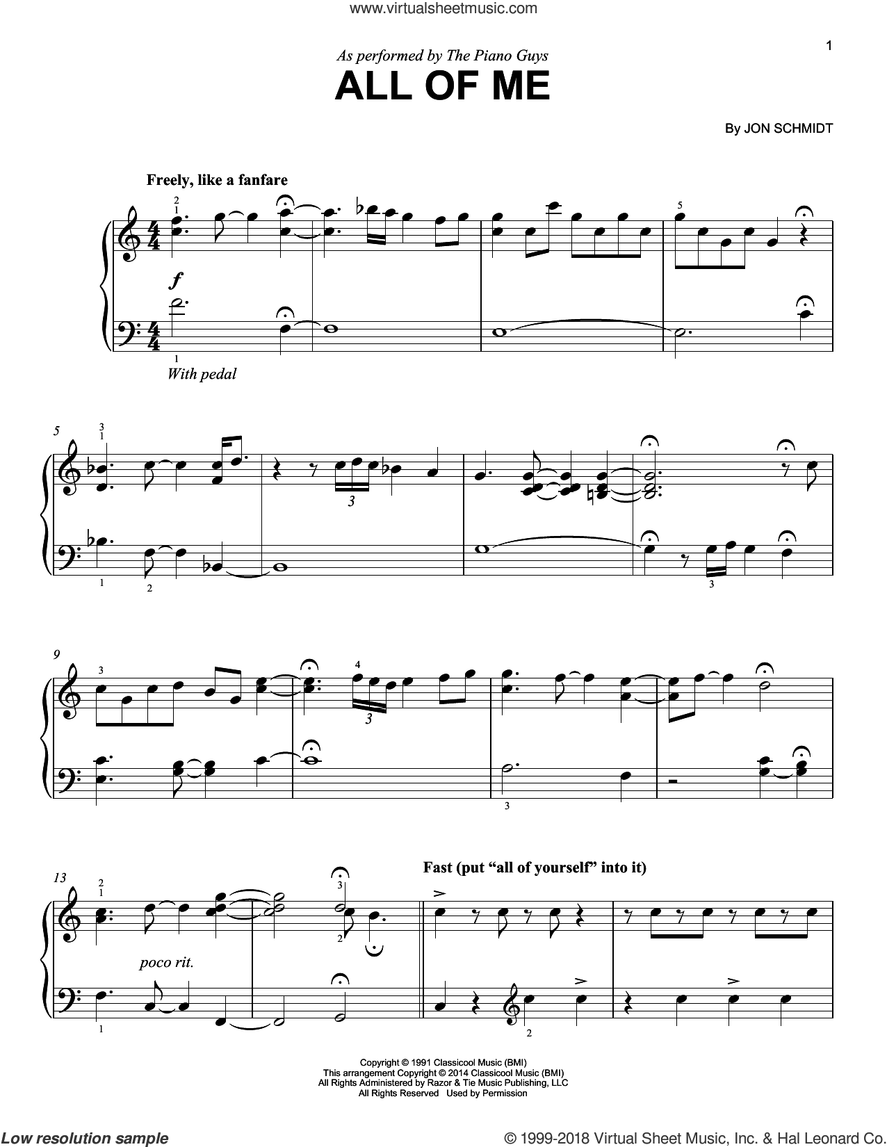 Guys - All Of Me, (easy) sheet music for piano solo (PDF)