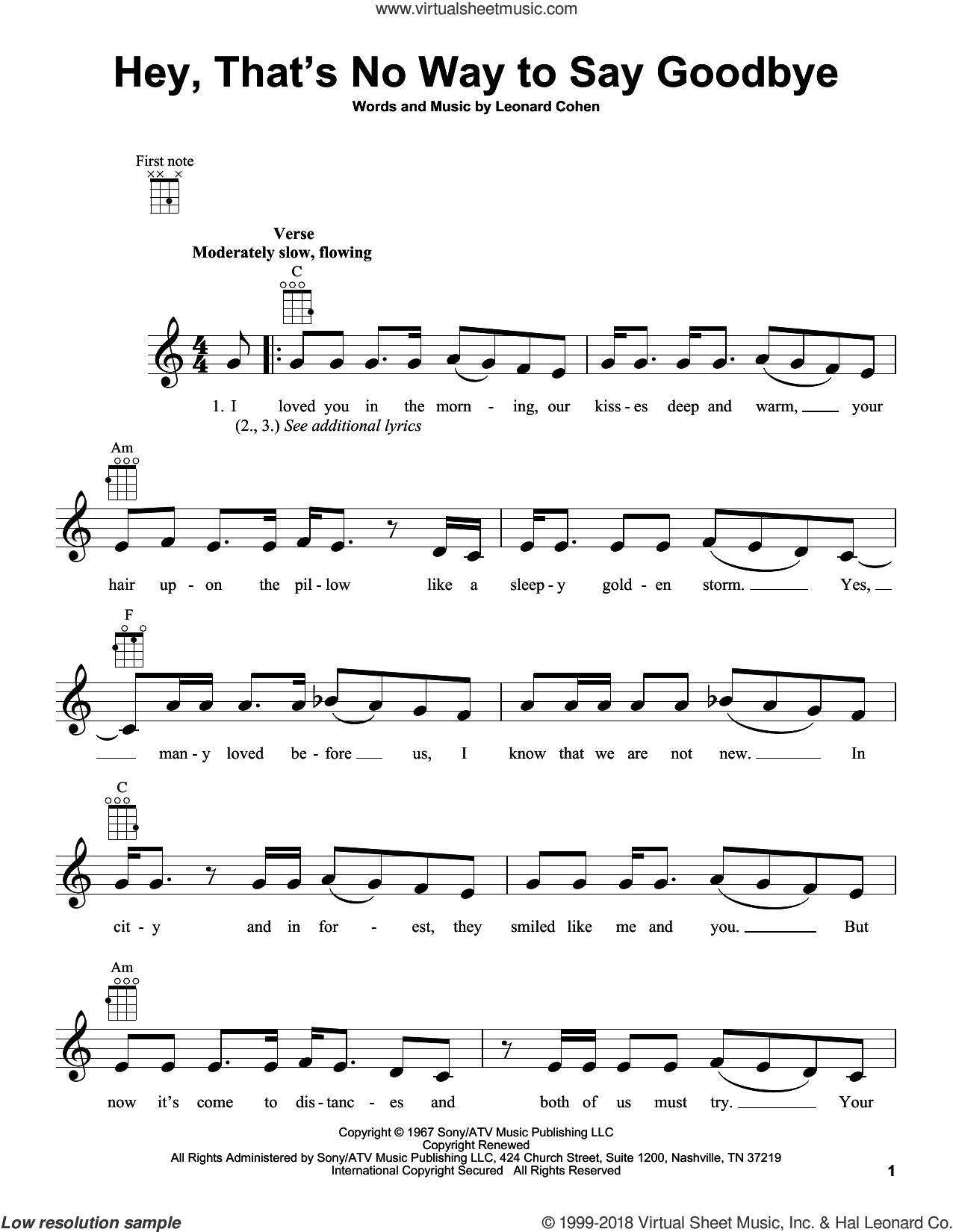Cohen Hey That S No Way To Say Goodbye Sheet Music For Ukulele
