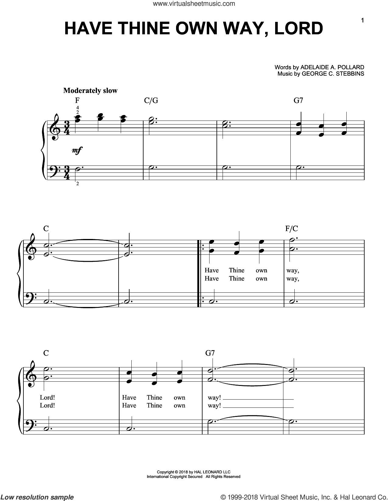 Have Thine Own Way, Lord sheet music for piano solo (PDF)