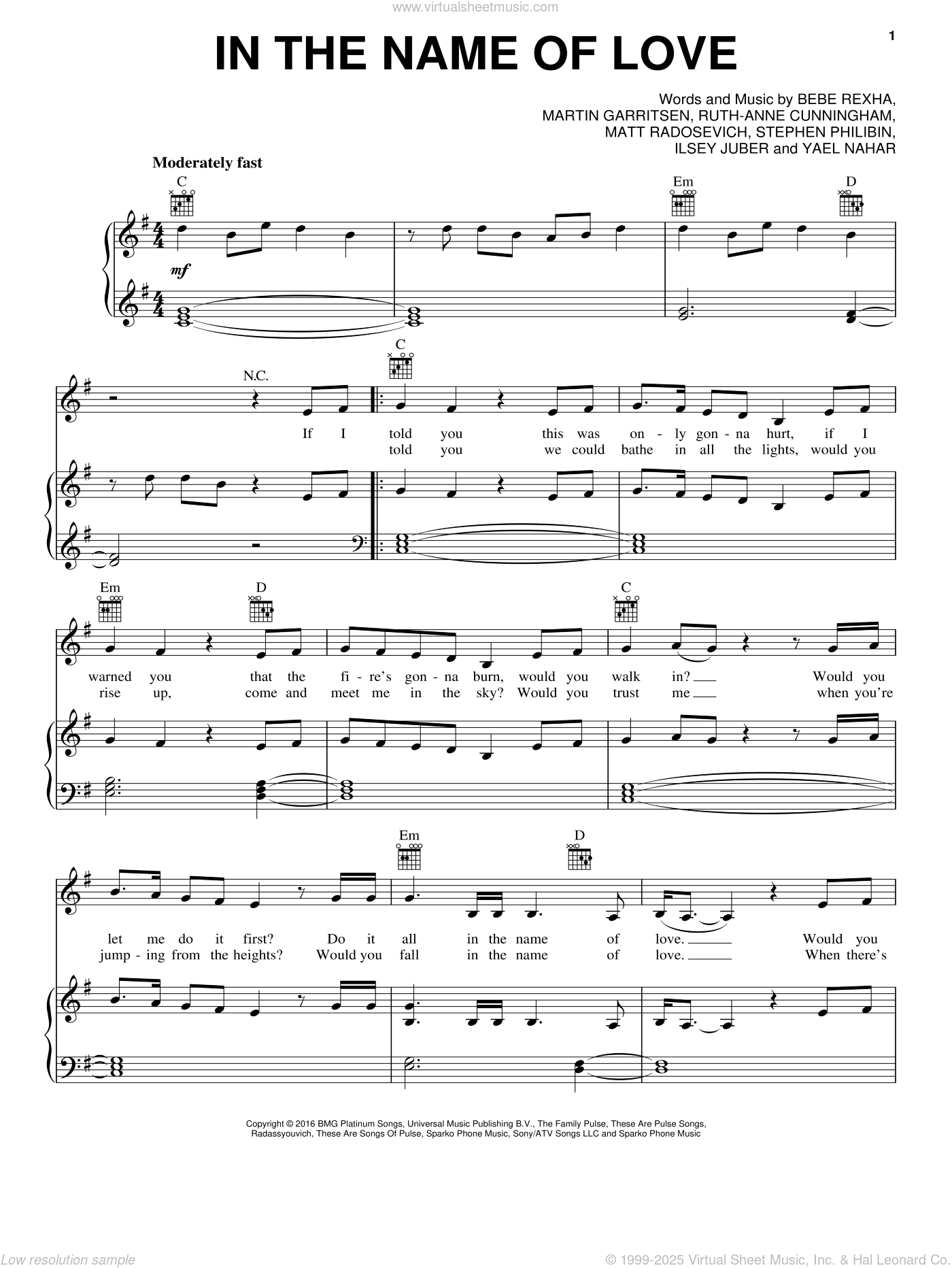 In The Name Of Love sheet music for voice, piano or guitar (PDF)