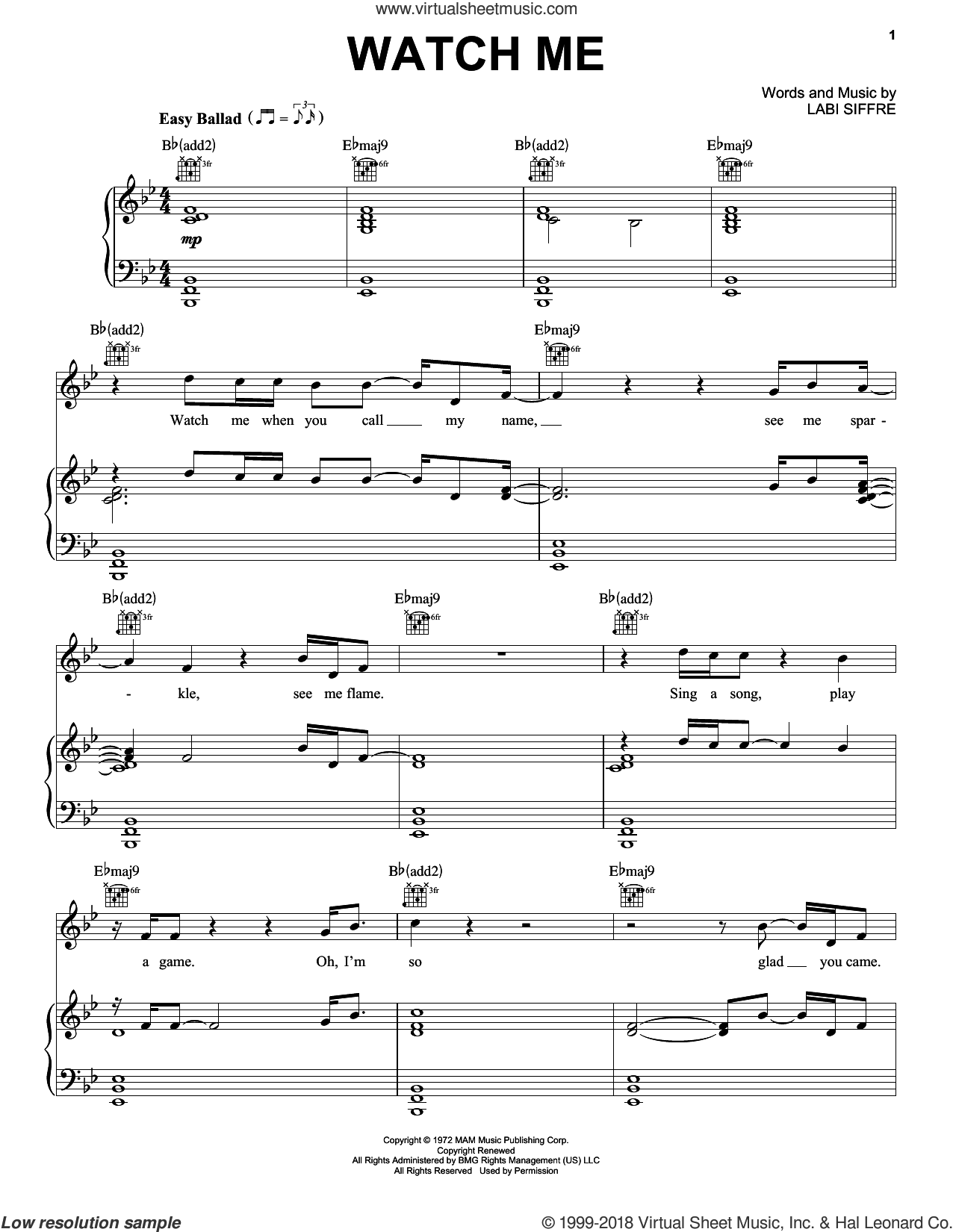 Watch Me sheet music for voice, piano or guitar (PDF-interactive)