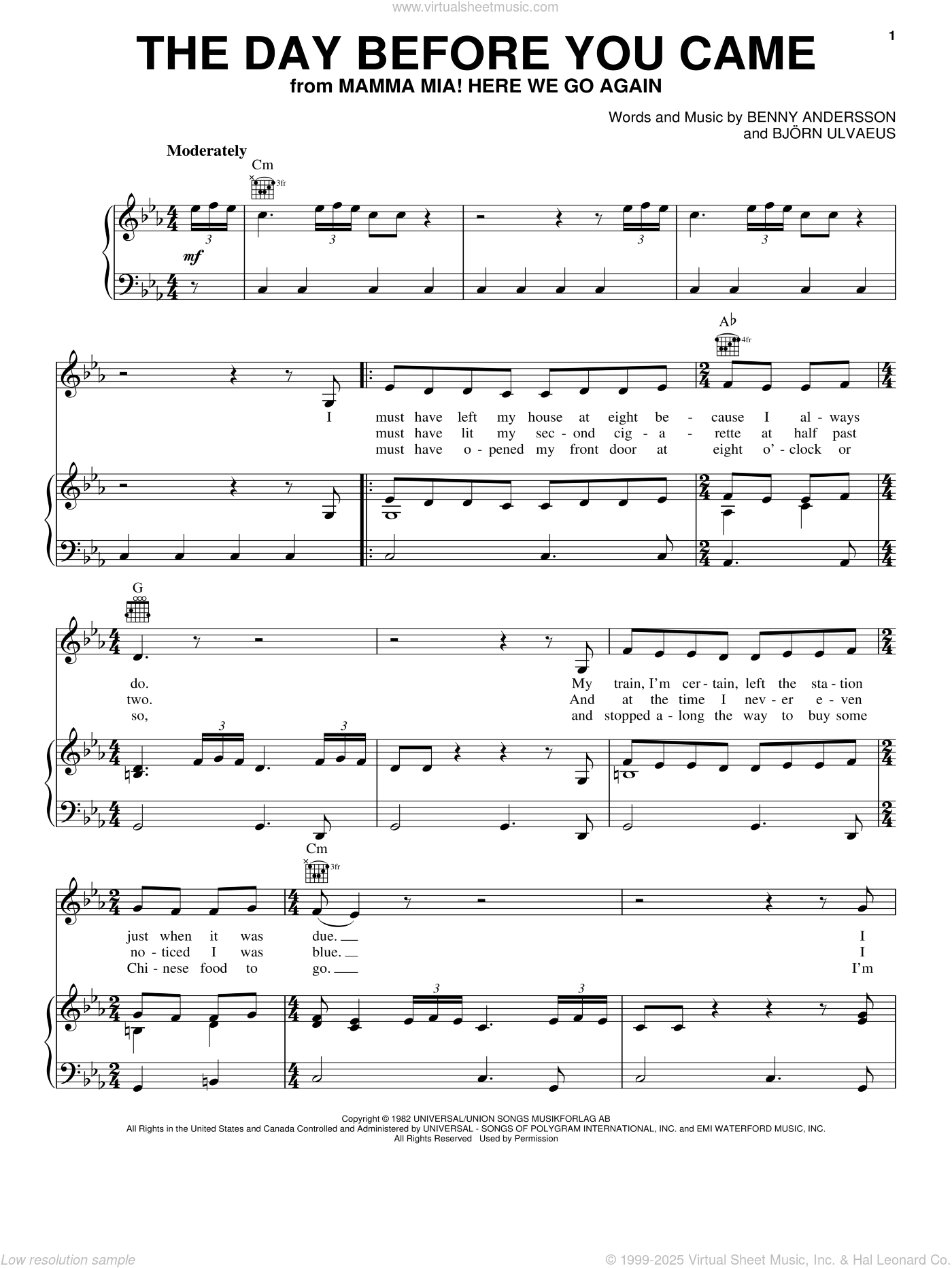 The Day Before You Came Sheet Music | Benny Andersson | Piano Solo