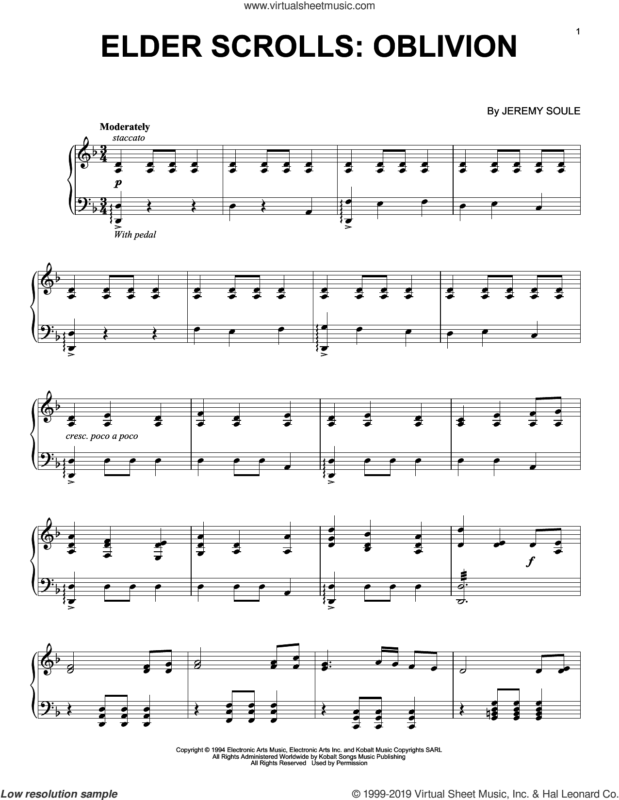 Supone Barón Dormitorio Elder Scrolls IV: Oblivion sheet music for piano solo (PDF)