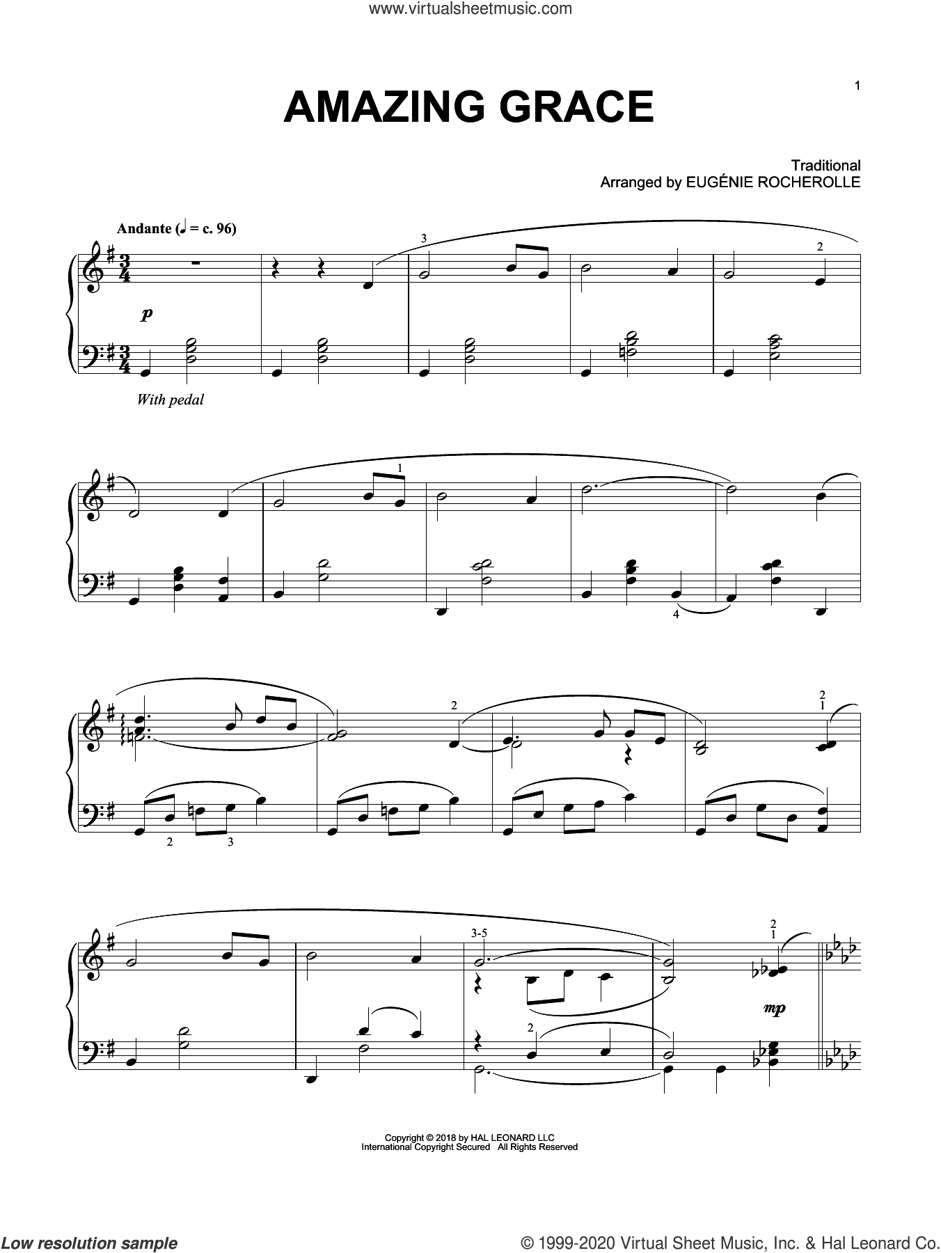 Amazing Grace (arr. Eugenie Rocherolle) sheet music for piano solo