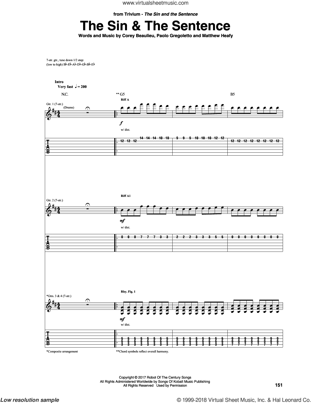 The Sin and The Sentence sheet music for guitar (tablature) (PDF)