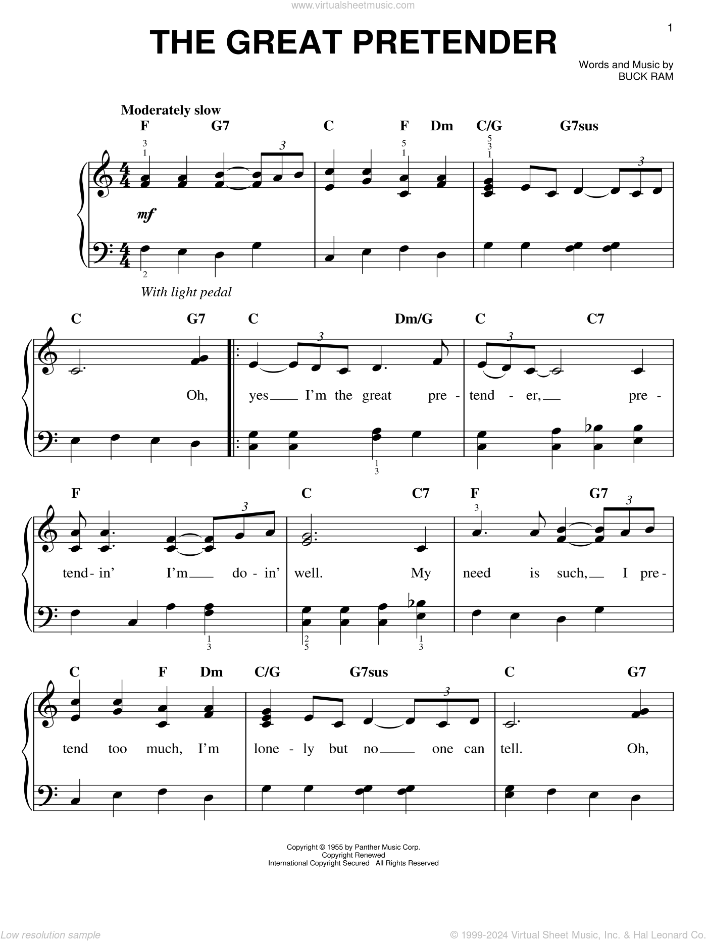 The Great Pretender, (easy) sheet music for piano solo (PDF)
