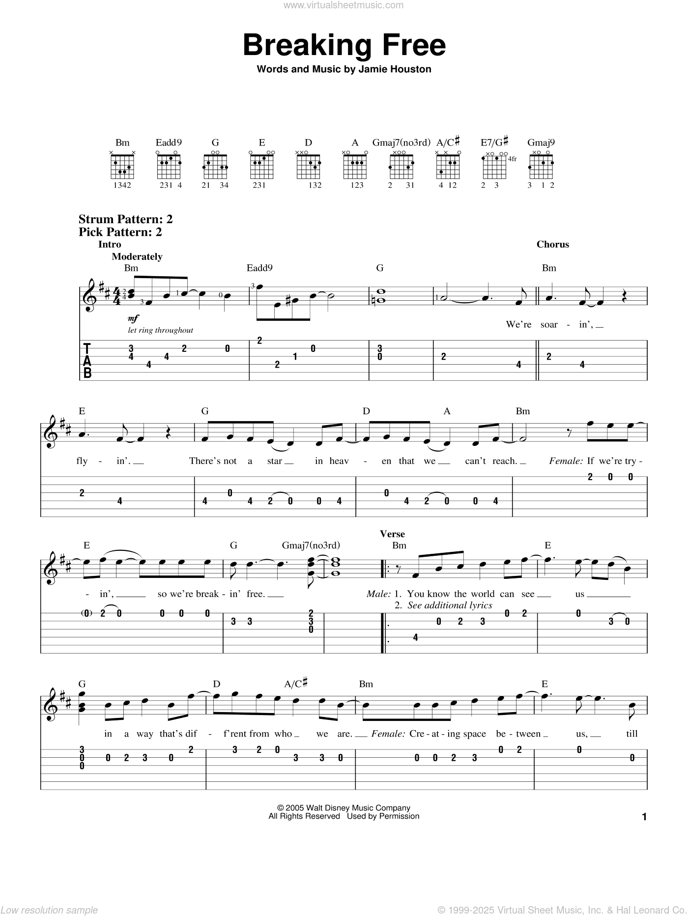 Breaking Free (from High School Musical) sheet music for guitar