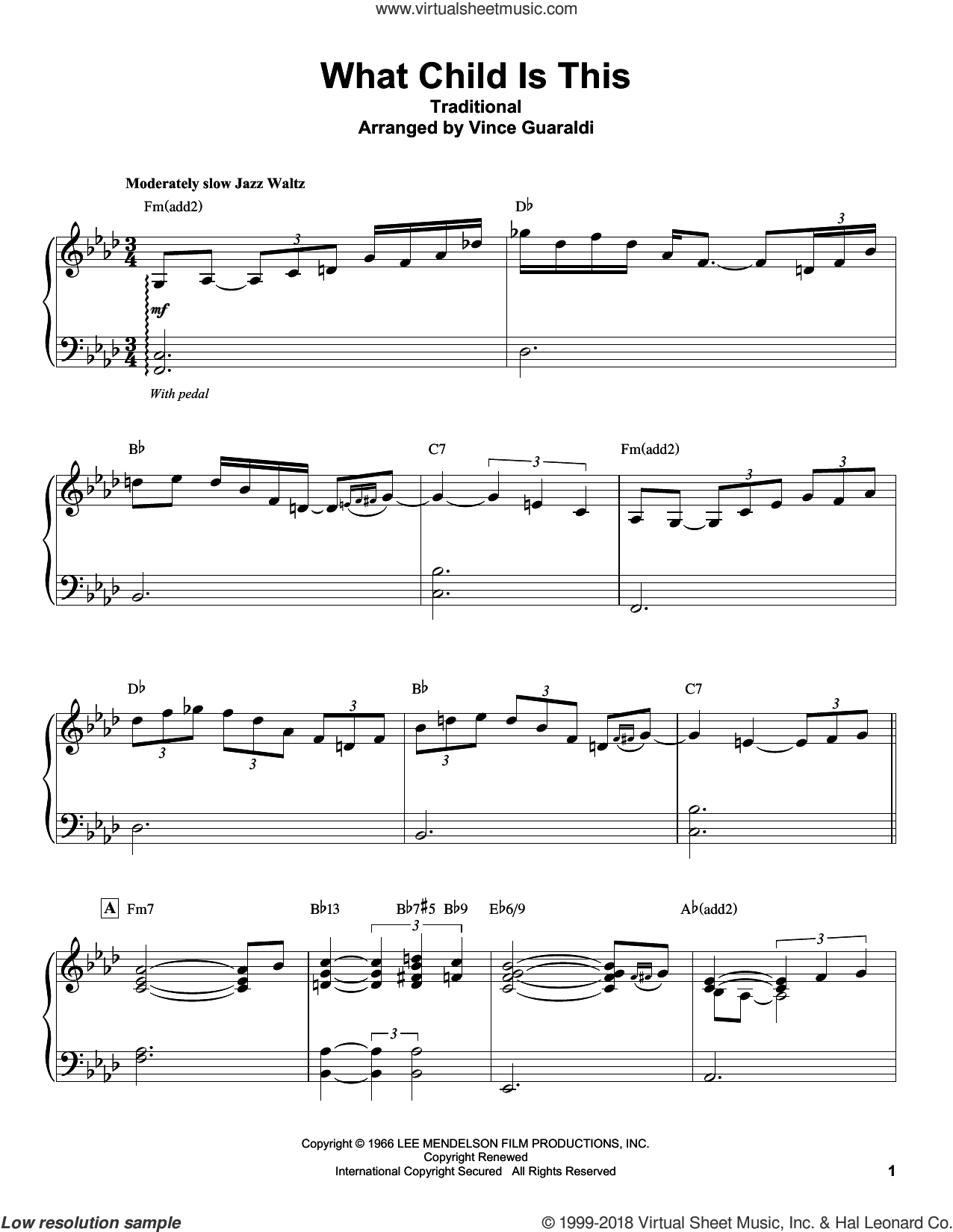 What Child Is This sheet music for piano solo (transcription)