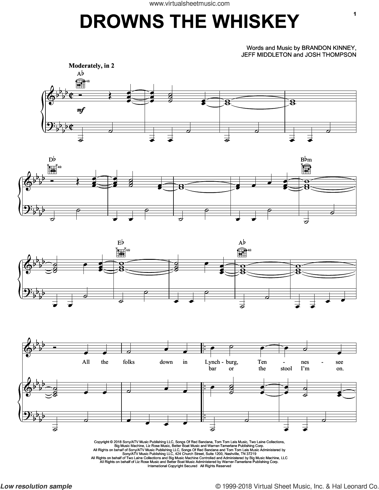 Drowns The Whiskey (Feat. Miranda Lambert) sheet music for voice, piano ...