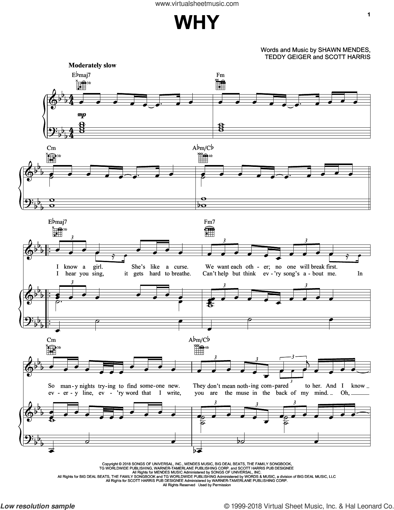 Shawn Mendes: Why sheet music for voice, piano or guitar (PDF)