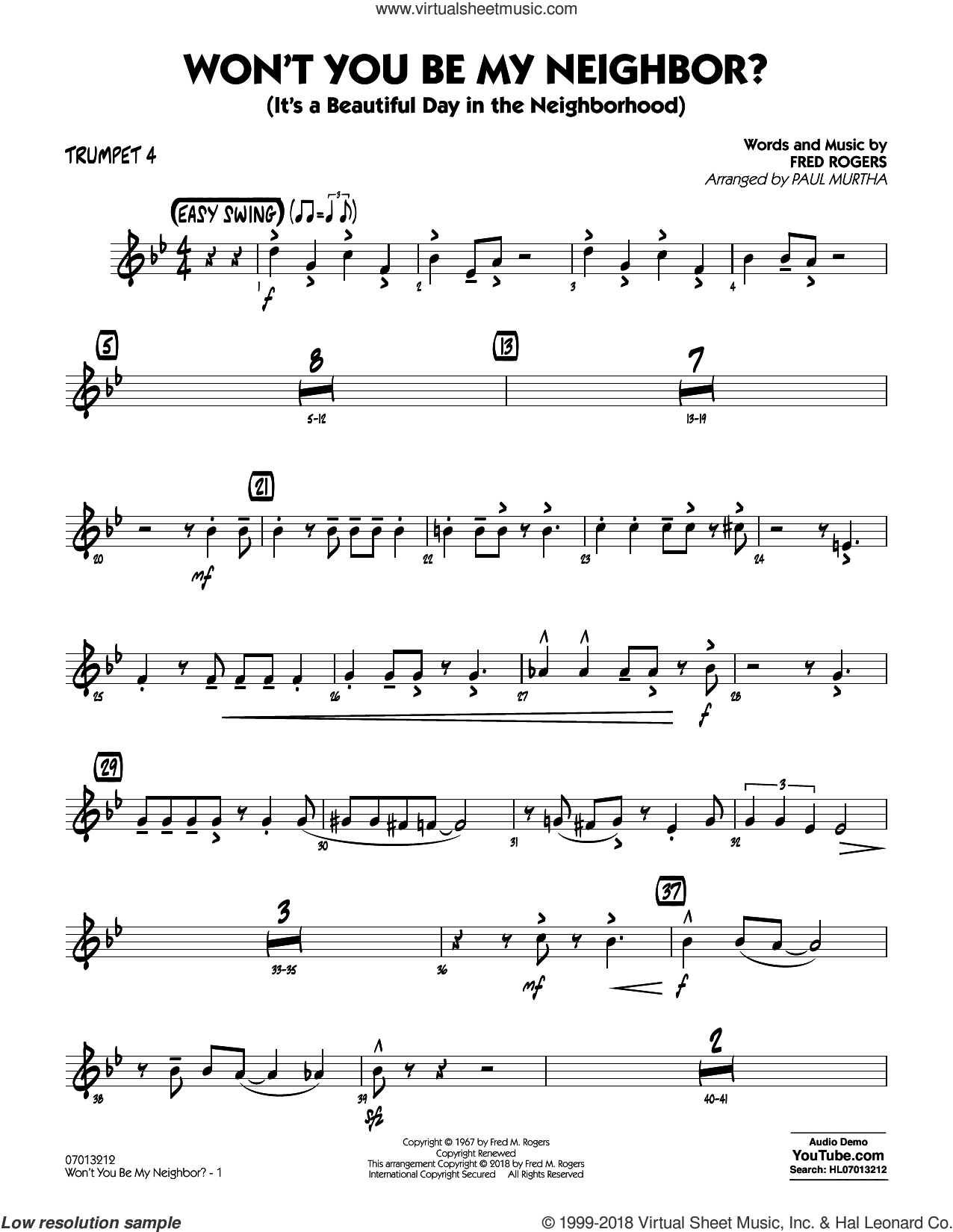 Won't You Be My Neighbor? sheet music for jazz band (trumpet 4)