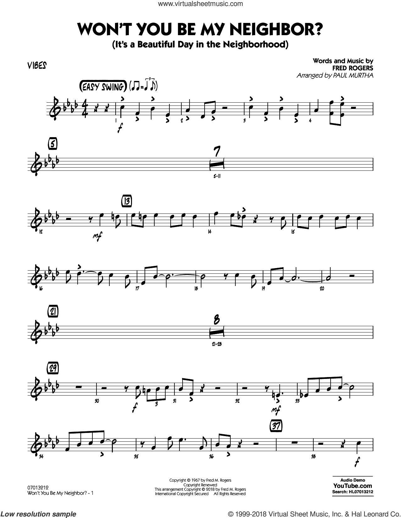 Won't You Be My Neighbor? Sheet Music For Jazz Band (vibes) (pdf)