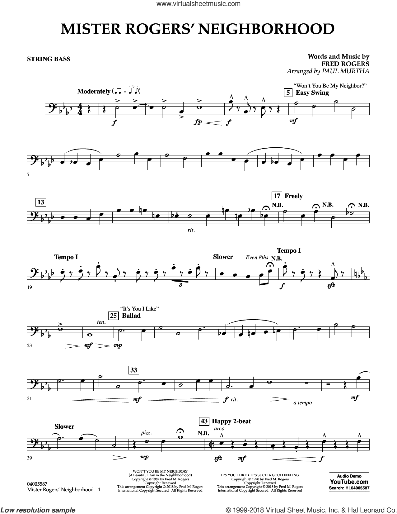 Mister Rogers' Neighborhood (Arr. Paul Murtha) sheet music for concert