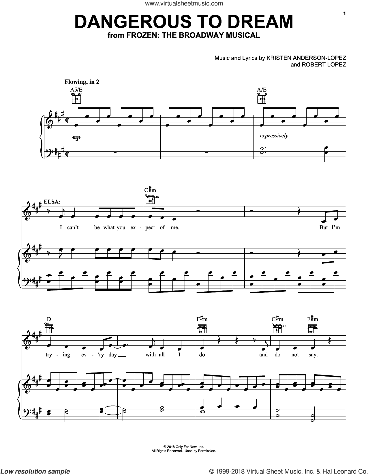 Dangerous To Dream (from Frozen the Broadway Musical) sheet music for