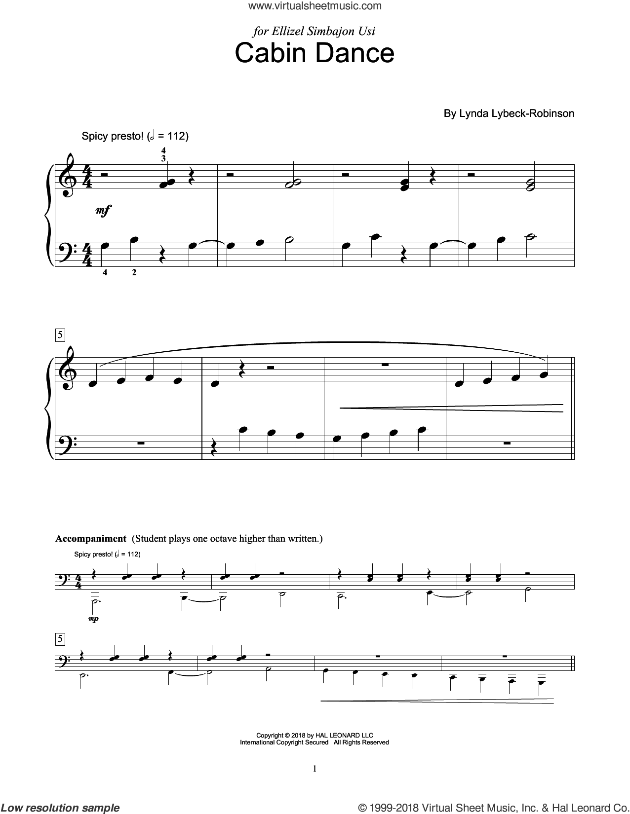 Cabin Dance sheet music for piano solo (elementary) (PDF)