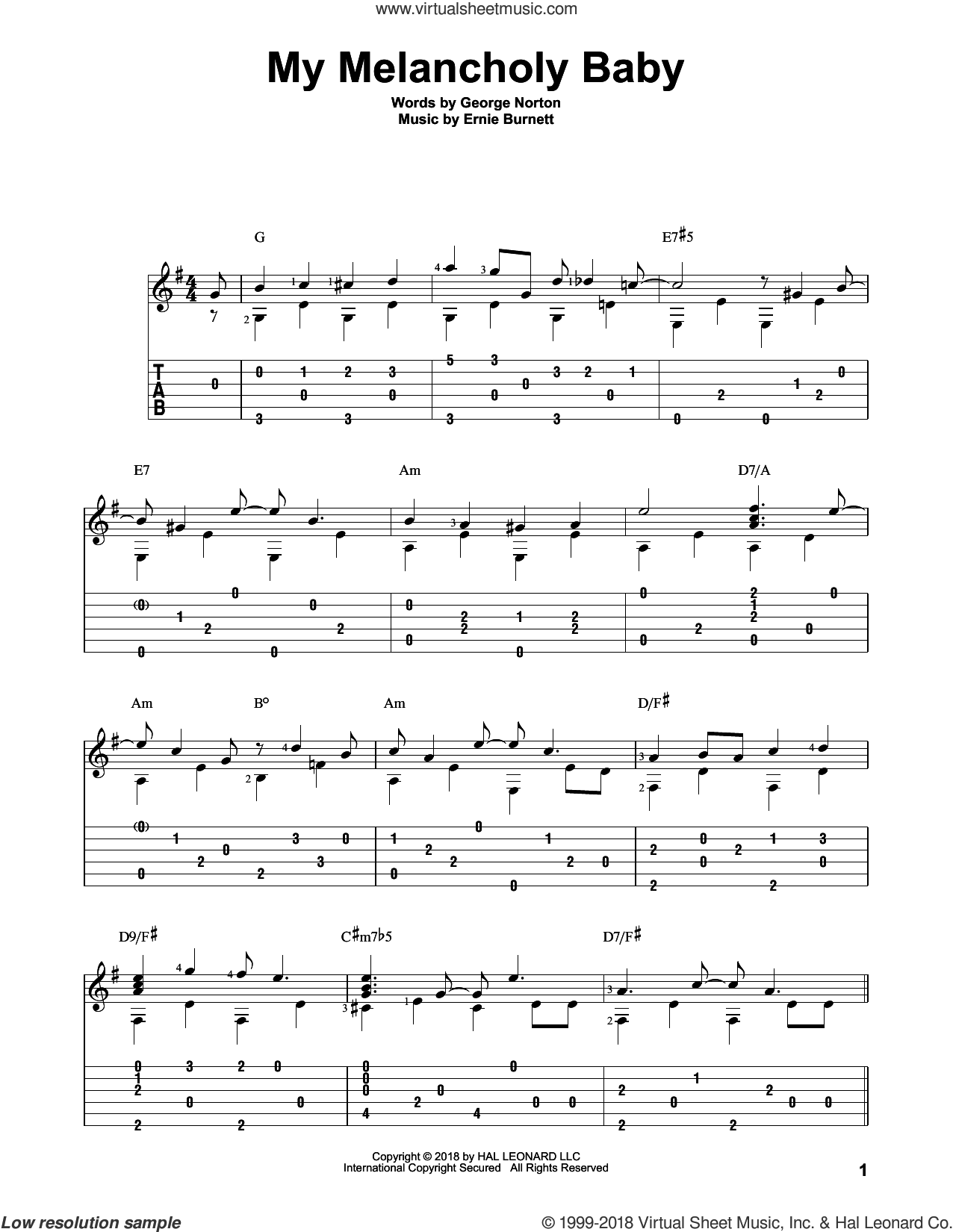 My Melancholy Baby sheet music for guitar solo (PDF)