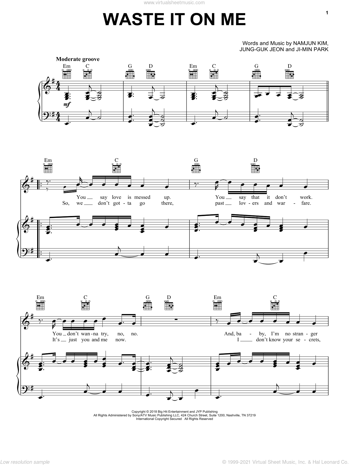 Waste It On Me (Feat. Bts) Sheet Music For Voice, Piano Or Guitar