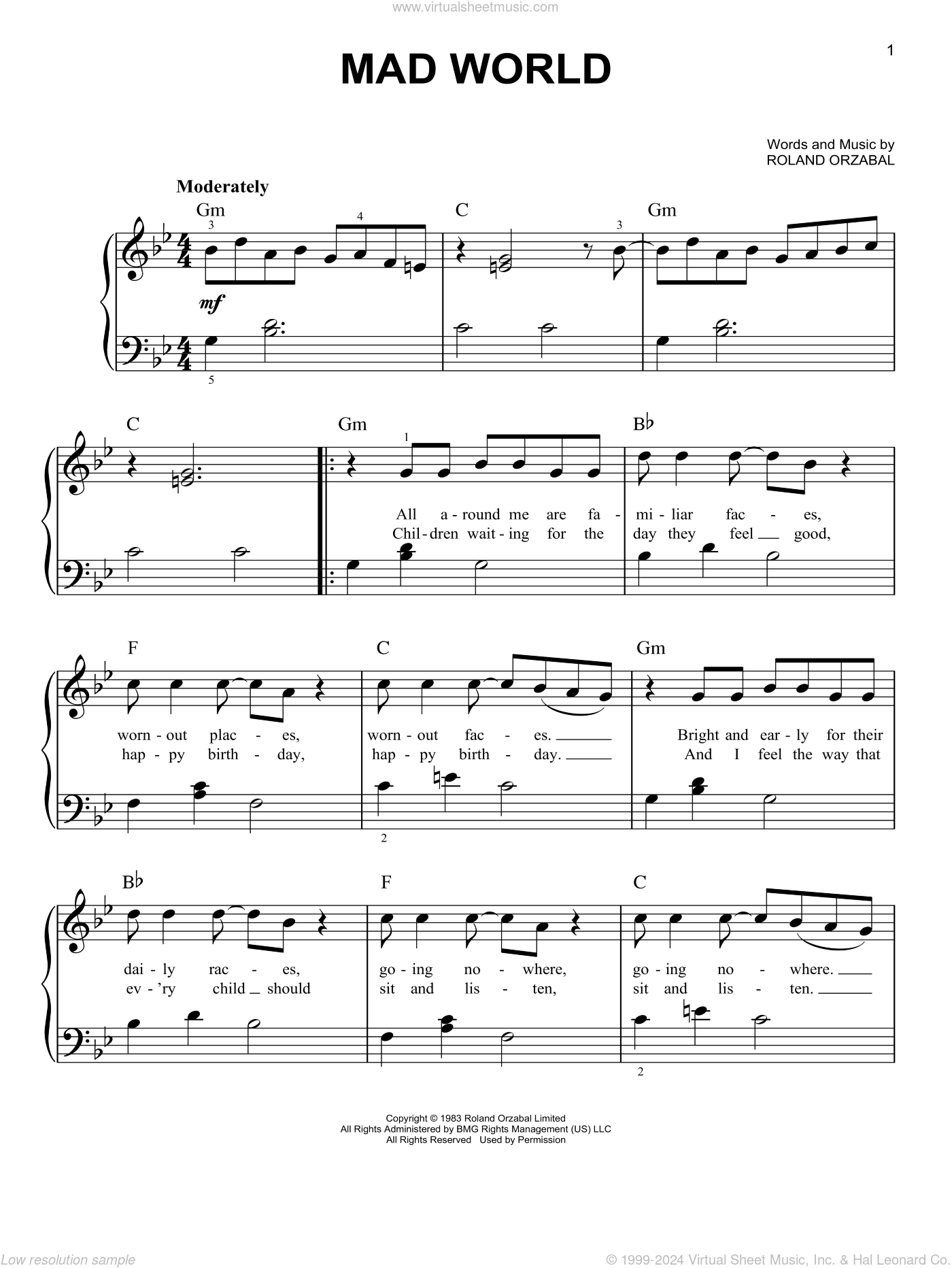 Mad World Sheet music for Piano (Solo)