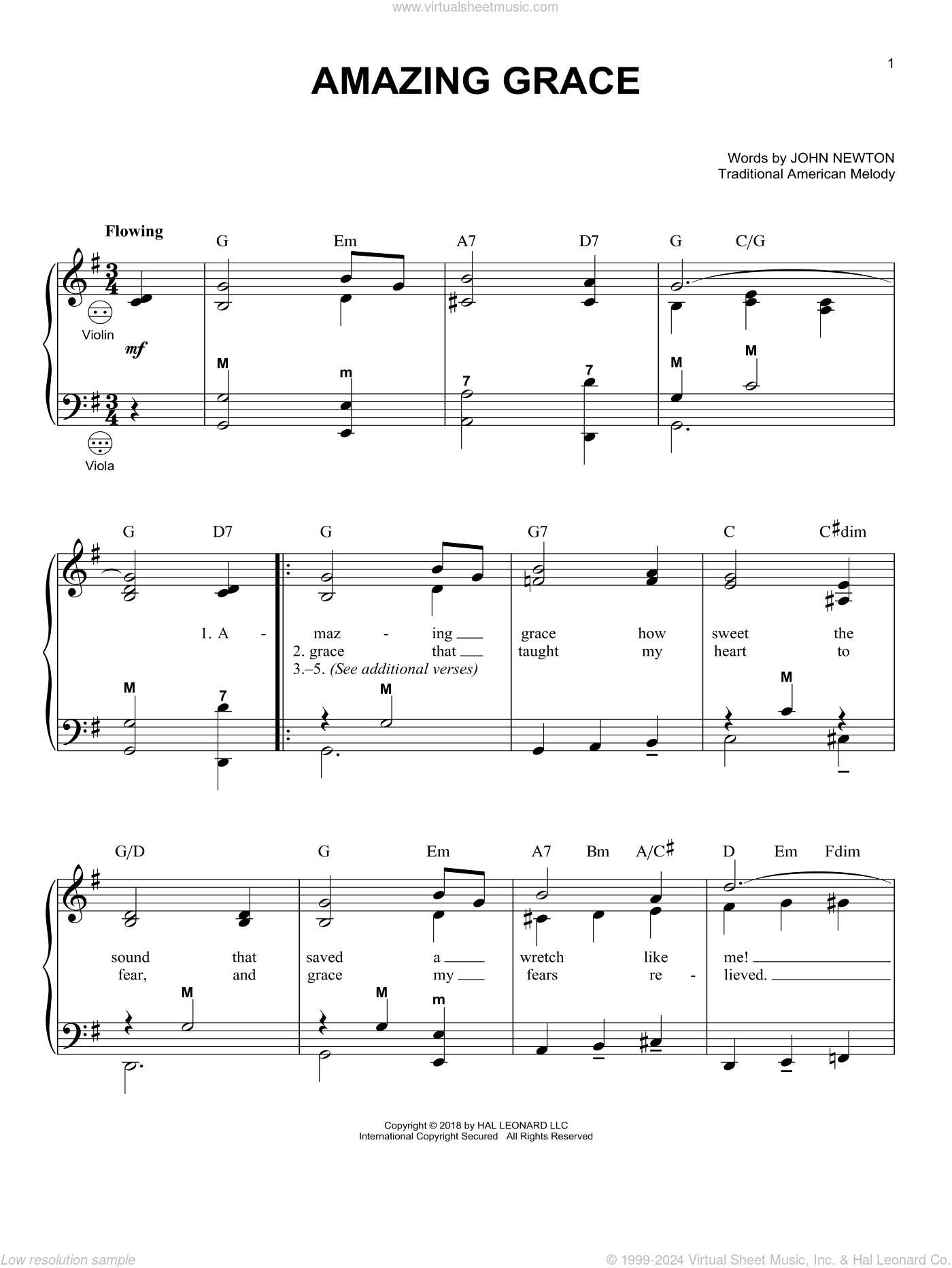 Newton - Amazing Grace sheet music for accordion [PDF]