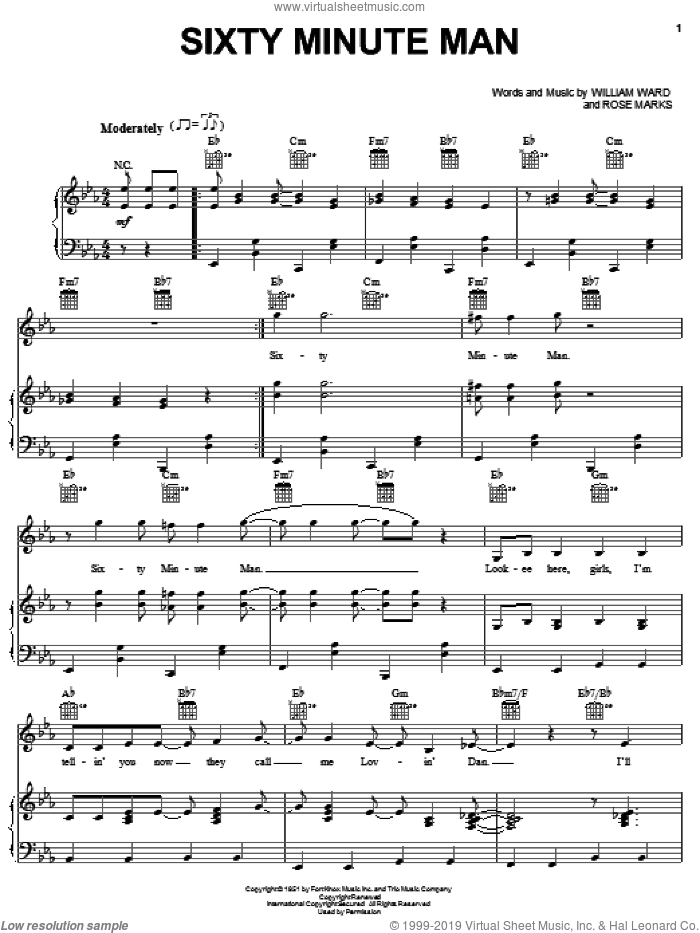 Sixty Minute Man sheet music for voice, piano or guitar (PDF)