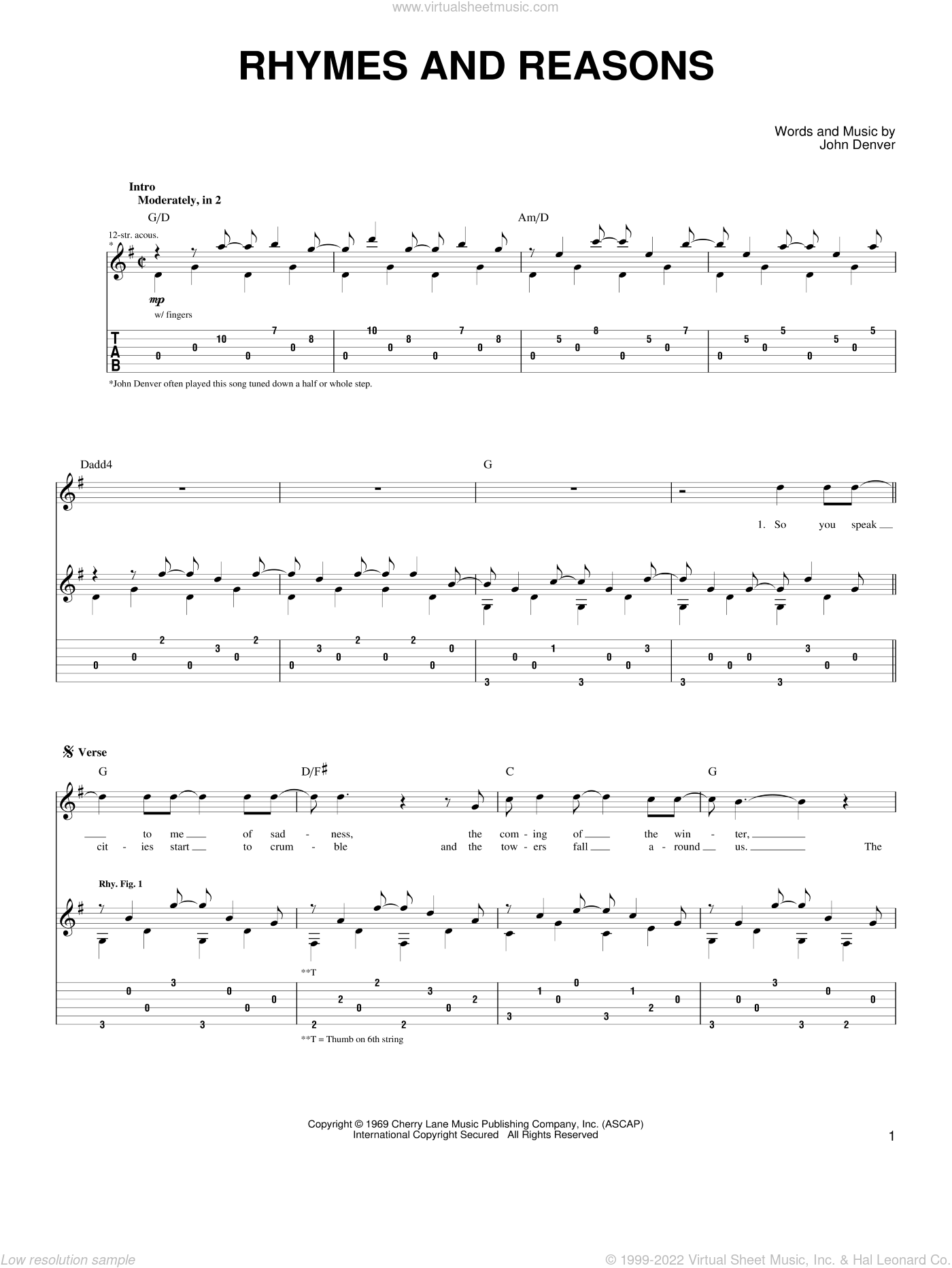 Rhymes And Reasons sheet music for guitar (tablature) (PDF)