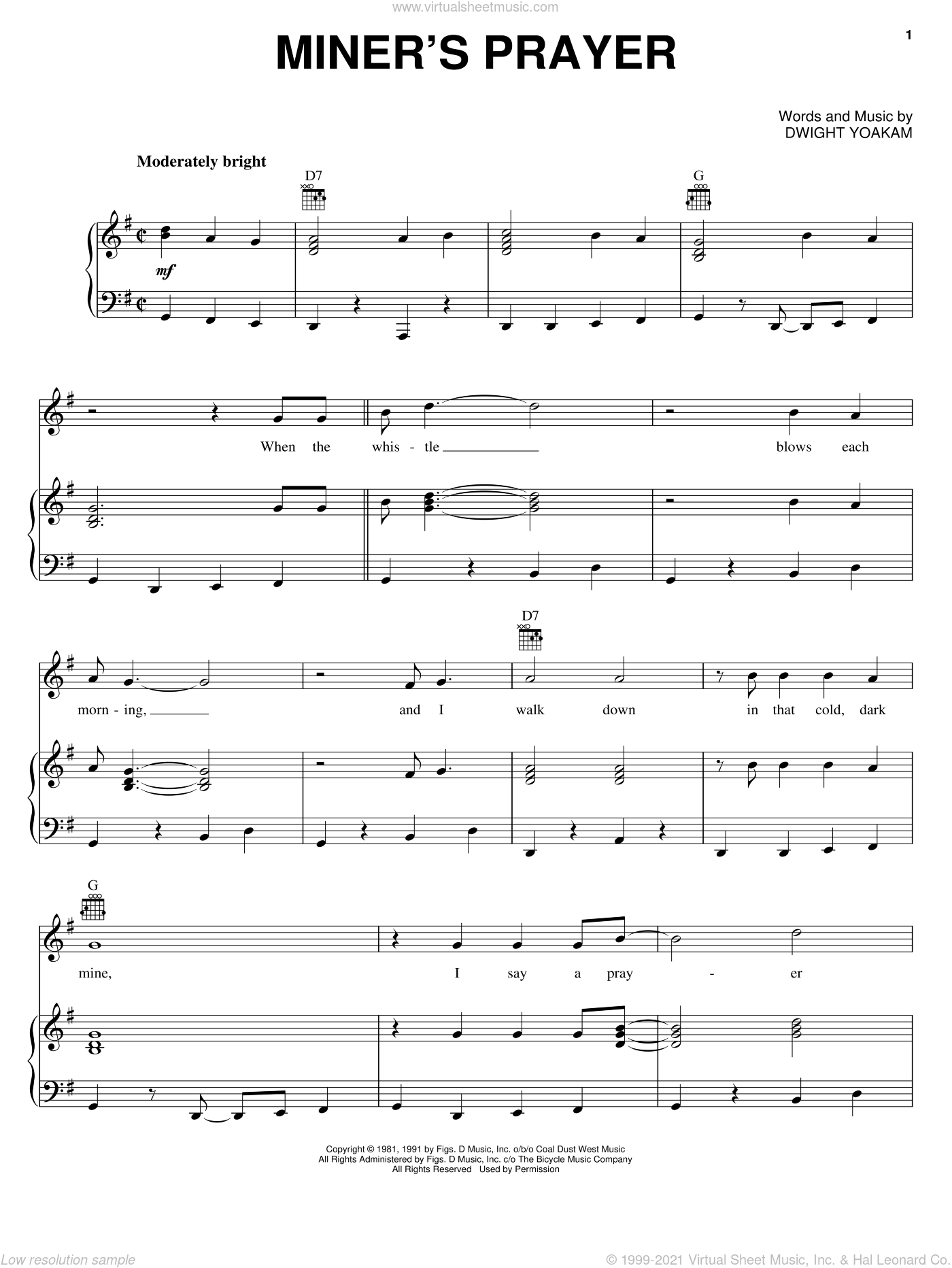 Miner's Prayer sheet music for voice, piano or guitar (PDF)