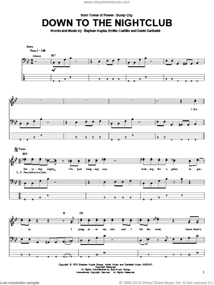 Down To The Nightclub sheet music for bass (tablature) (bass guitar)