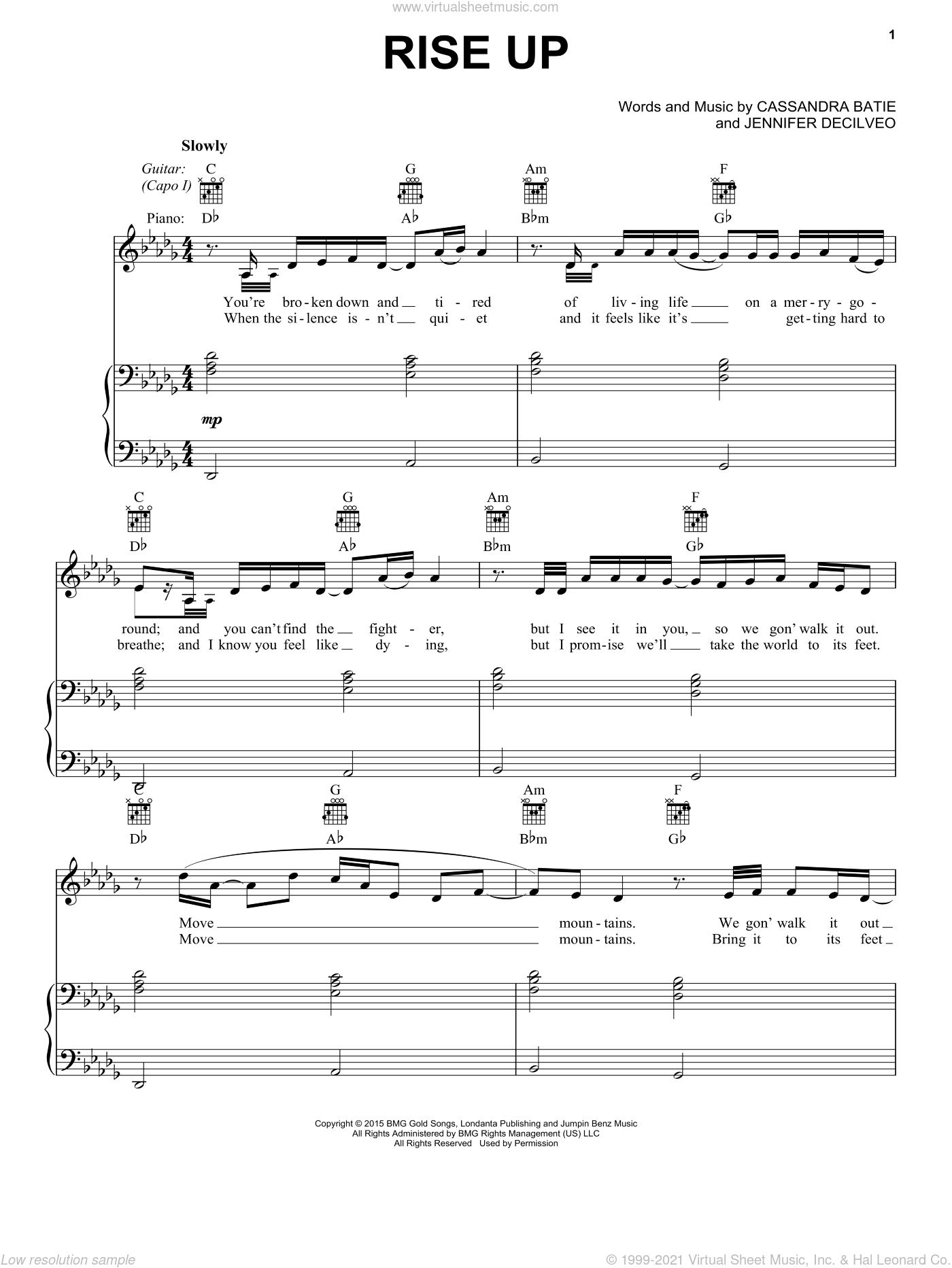 Andra Day: Rise Up sheet music for voice, piano or guitar (PDF)