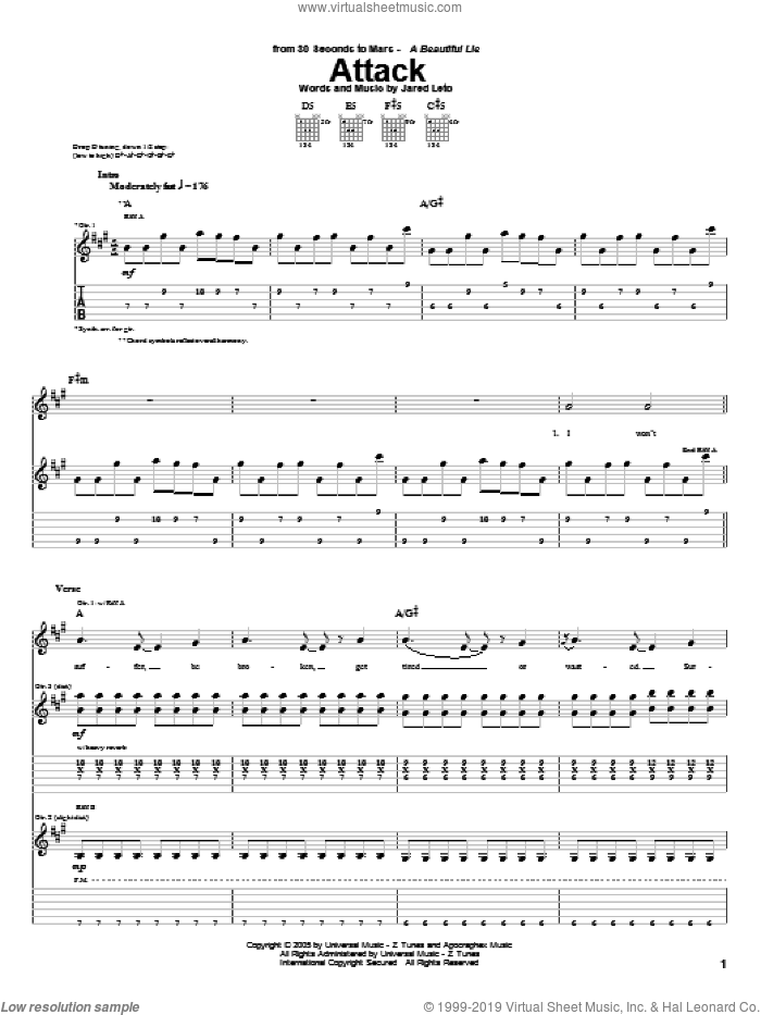 Attack sheet music for guitar (tablature) (PDF)