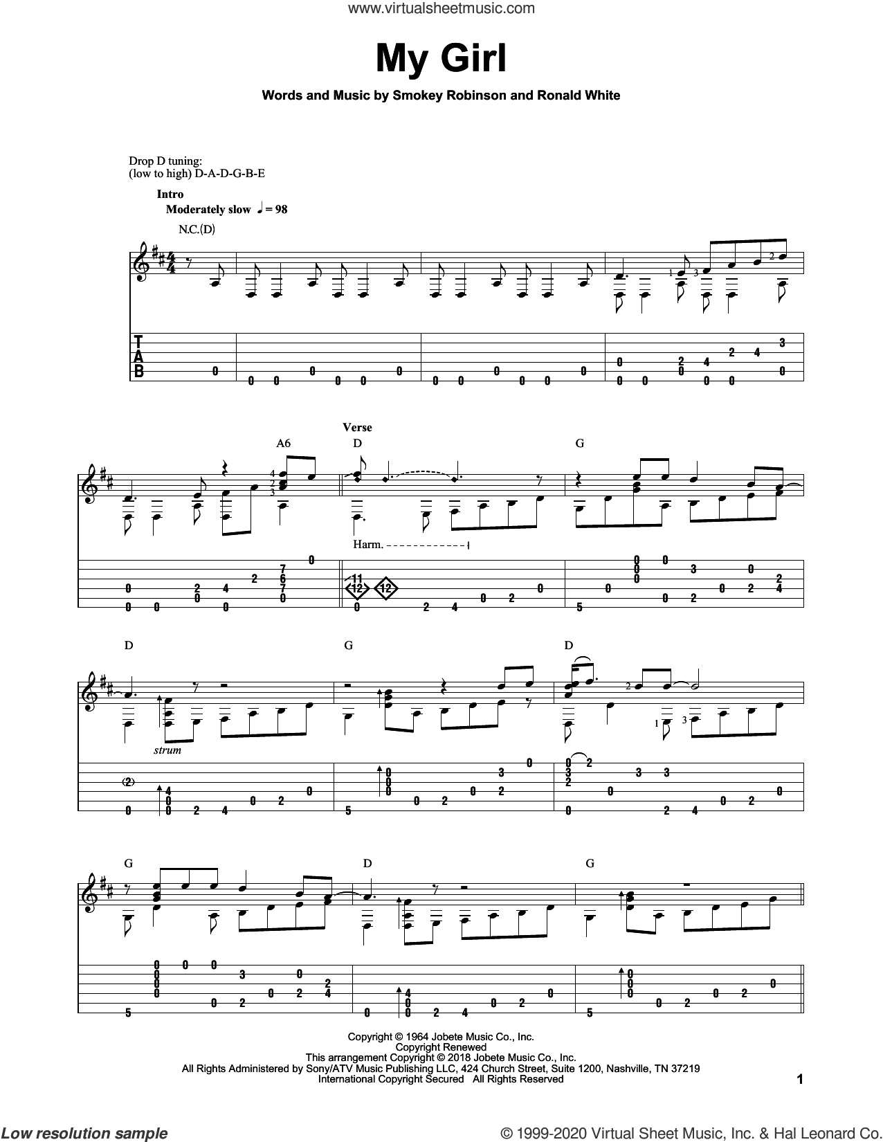 Temptations - My Girl sheet music for guitar solo [PDF]