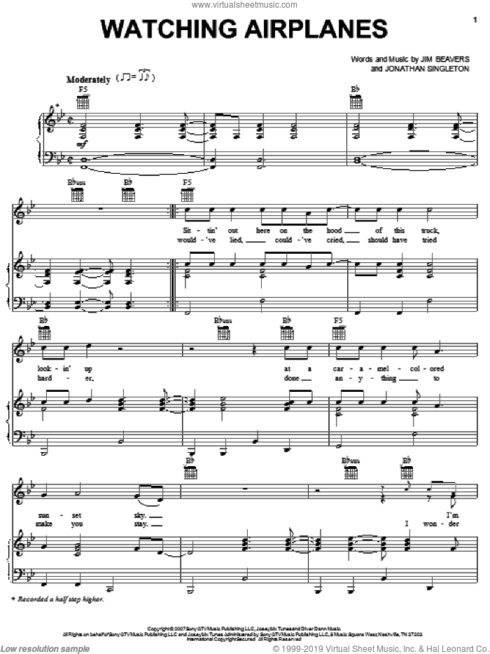 Watching Airplanes Sheet Music by Gary Allan for Piano/Keyboard and Voice |  Noteflight