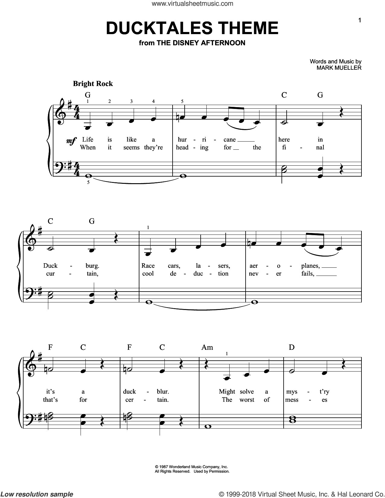 Free sheet music preview of DuckTales Theme for piano solo by Mark Mueller.