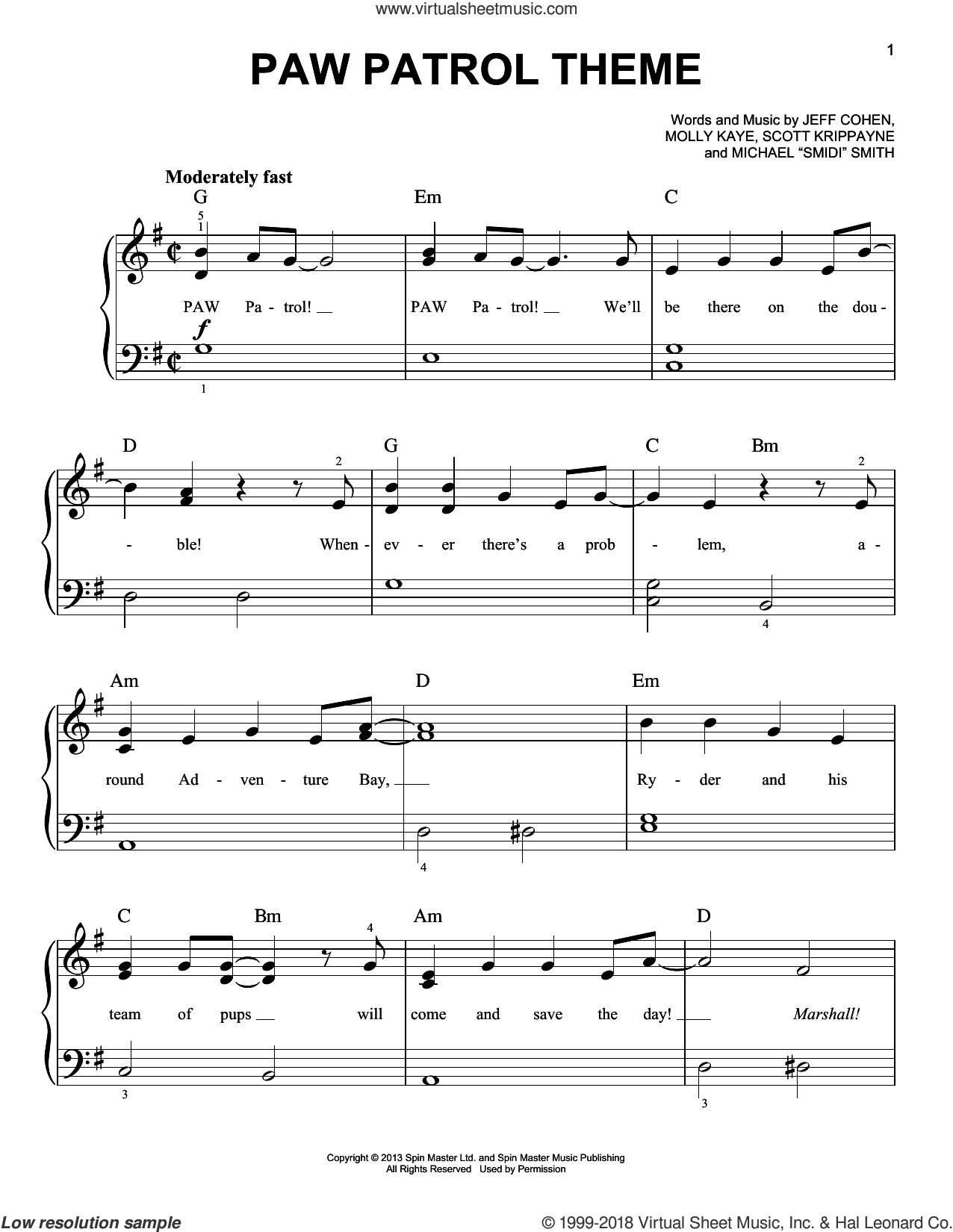 PAW Patrol Theme music piano solo [PDF-interactive]