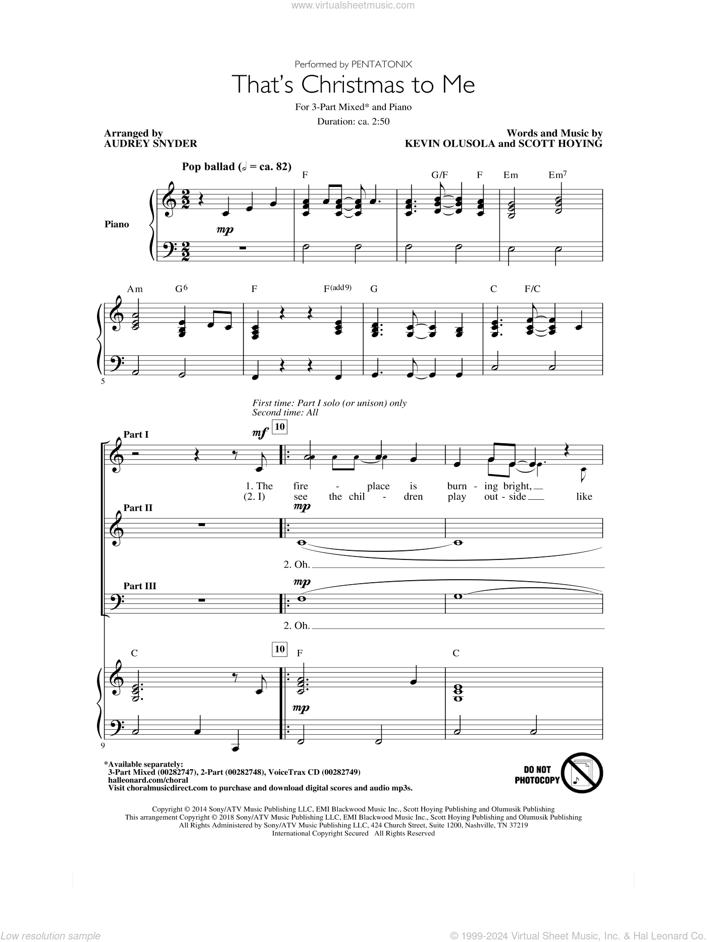 Pentatonix - That's Christmas To Me (arr. Audrey Snyder) sheet music ...