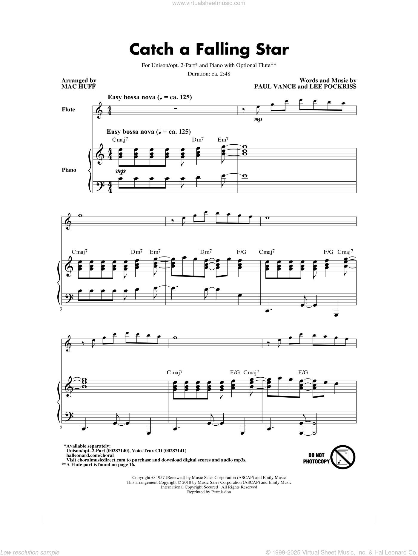 Catch A Falling Star (arr. Mac Huff) sheet music for choir (Unison)