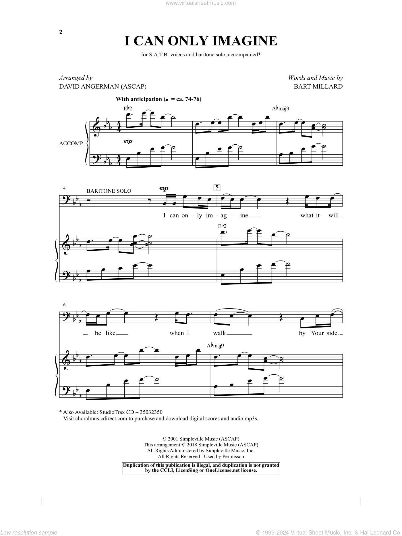 I Can Only Imagine (arr. David Angerman) sheet music for choir (SATB ...