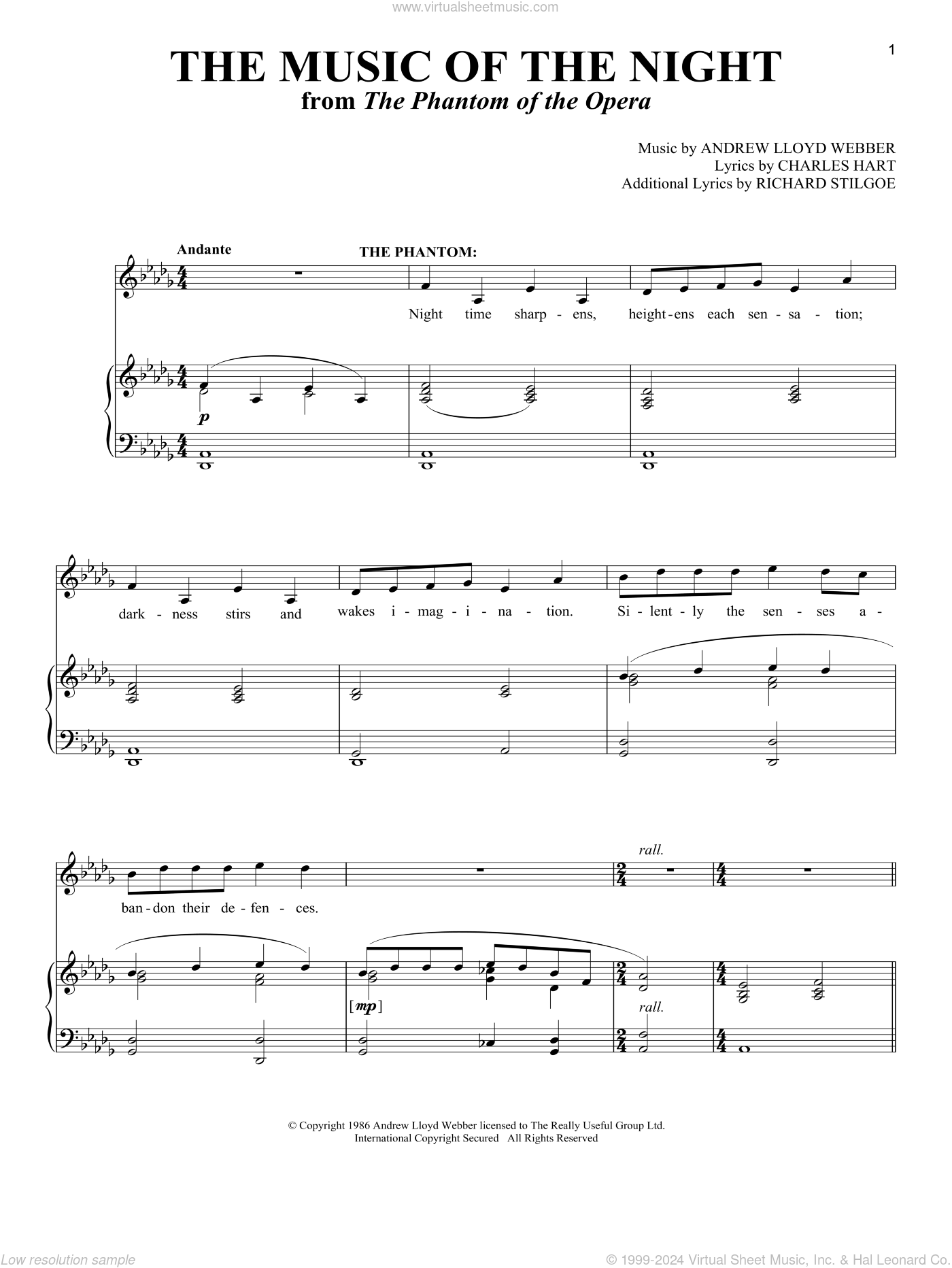 The Music of the Night (from The Phantom of the Opera) sheet music for ...