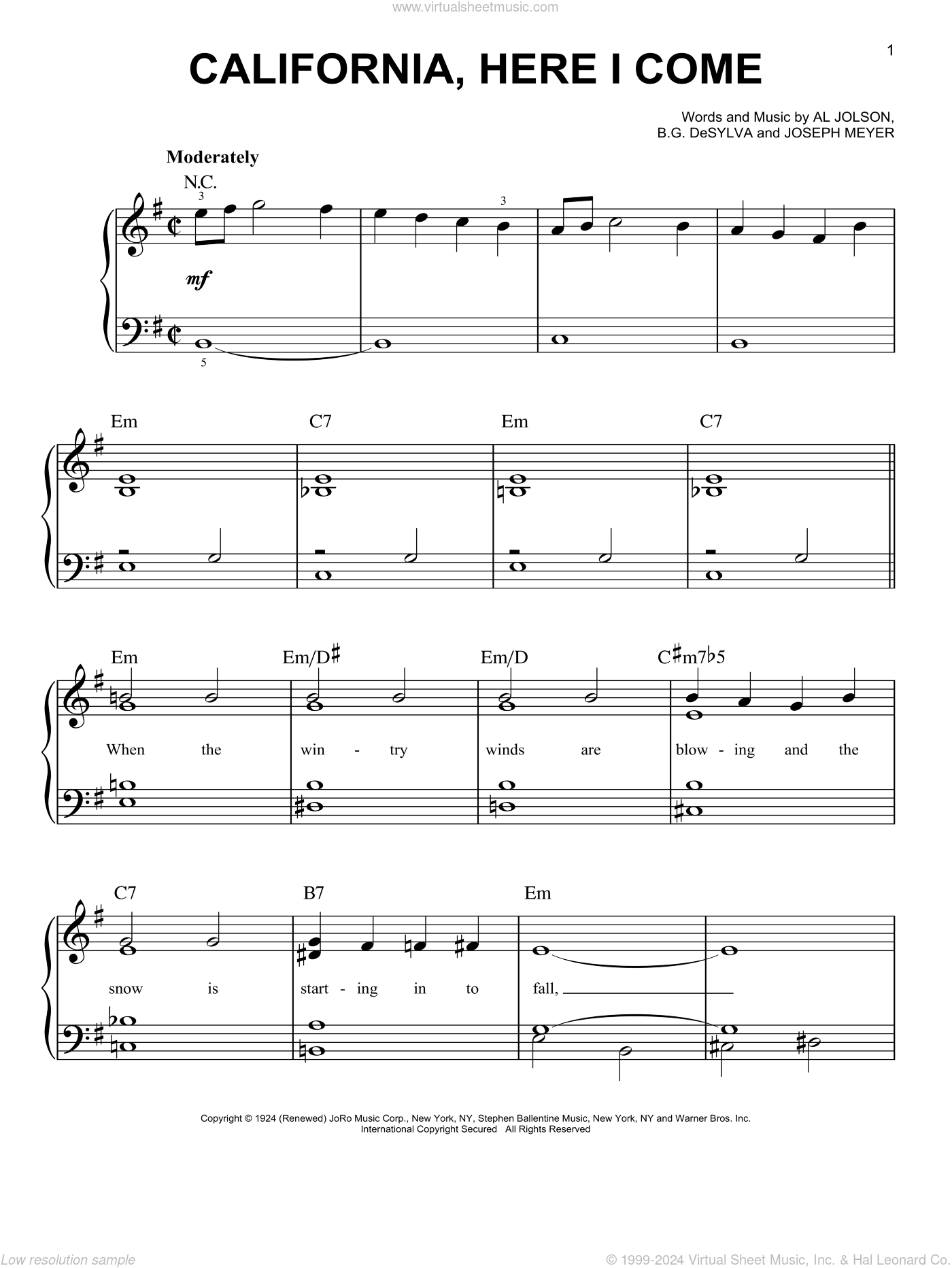 California, Here I Come sheet music for piano solo (PDF)