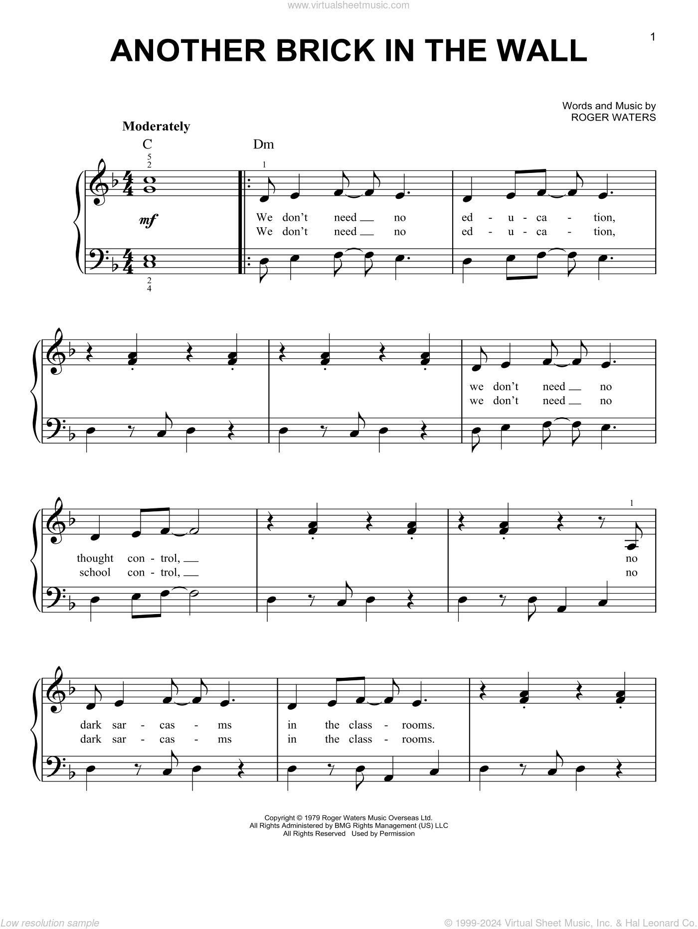 Another Brick In The Wall Sheet music for Piano (Solo) Easy