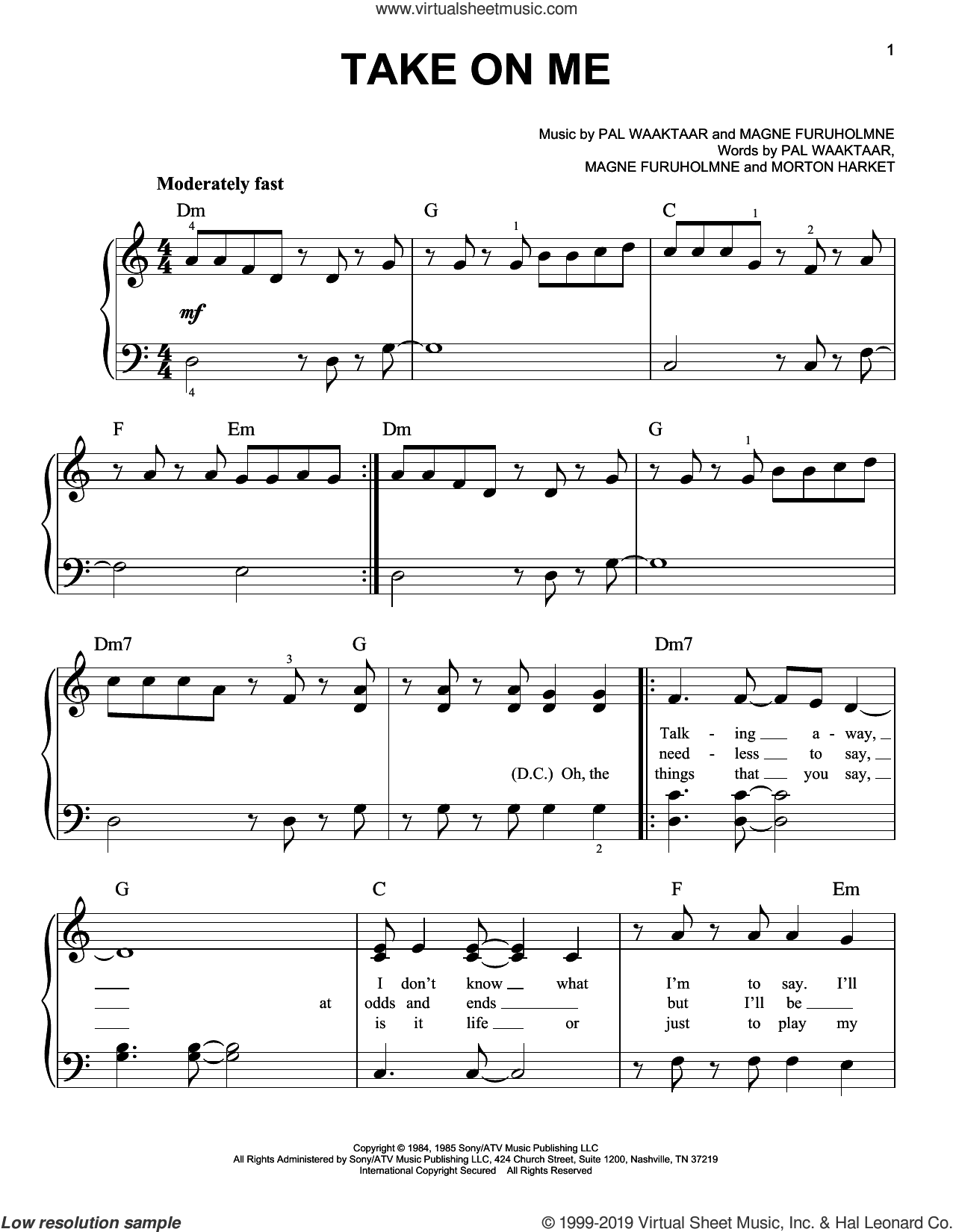 Download & Print Take On Me for piano solo by a-ha (easy). 